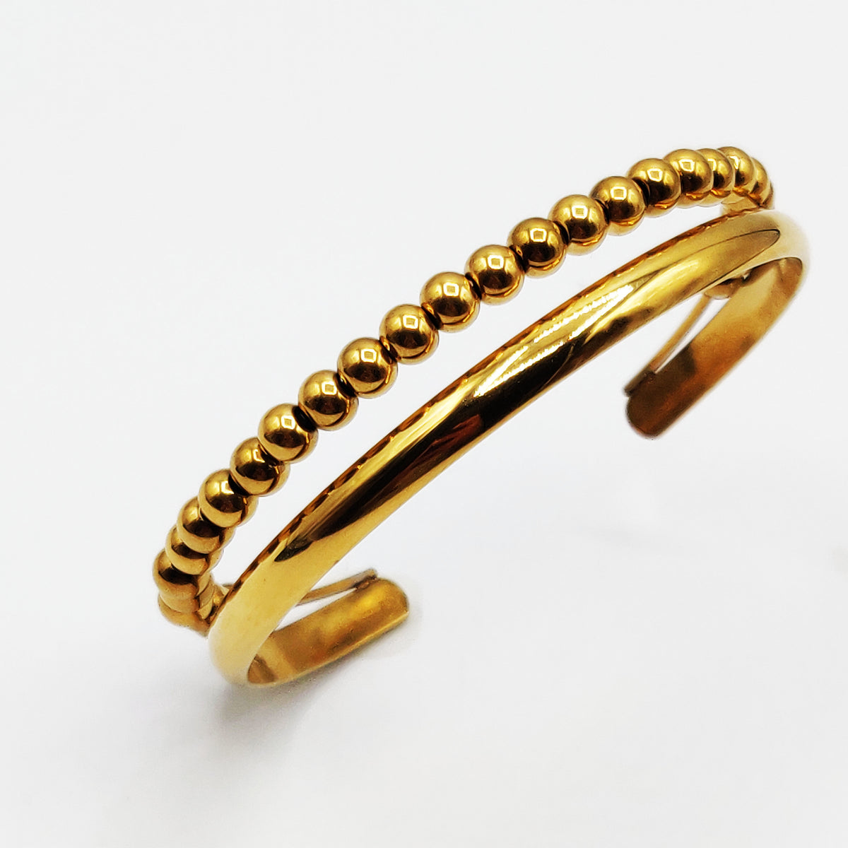 Bracelet Rigide Simple et Boules Dorées Luxe
