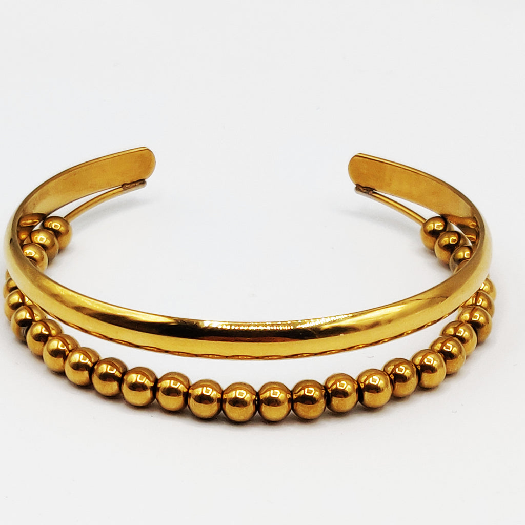 Bracelet Rigide Simple et Boules Dorées Luxe