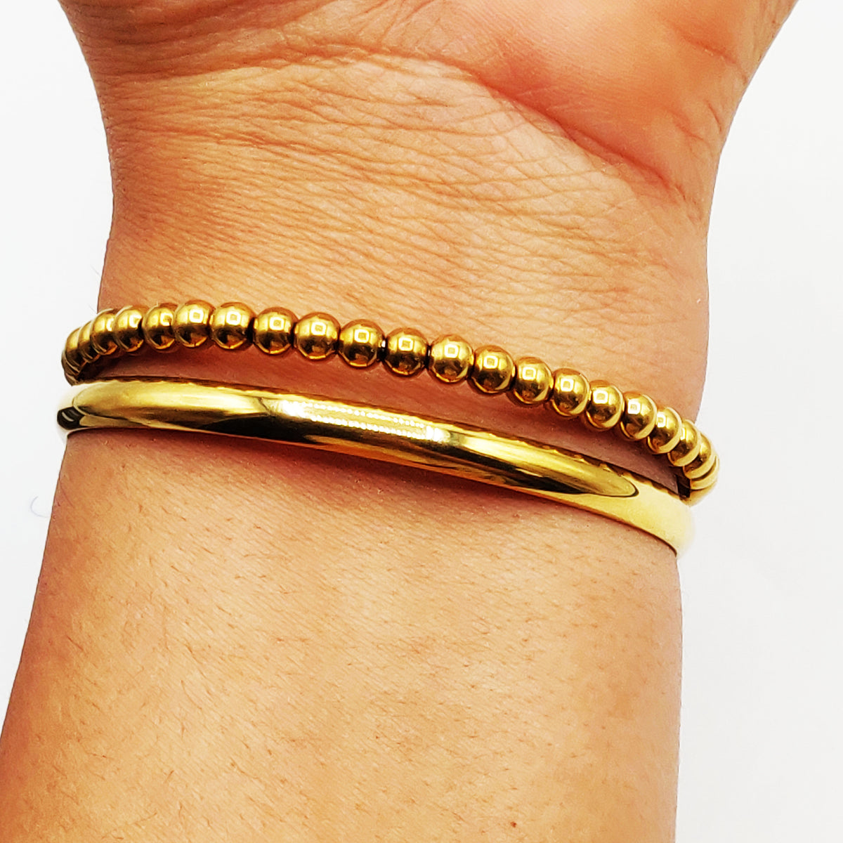 Bracelet Rigide Simple et Boules Dorées Luxe