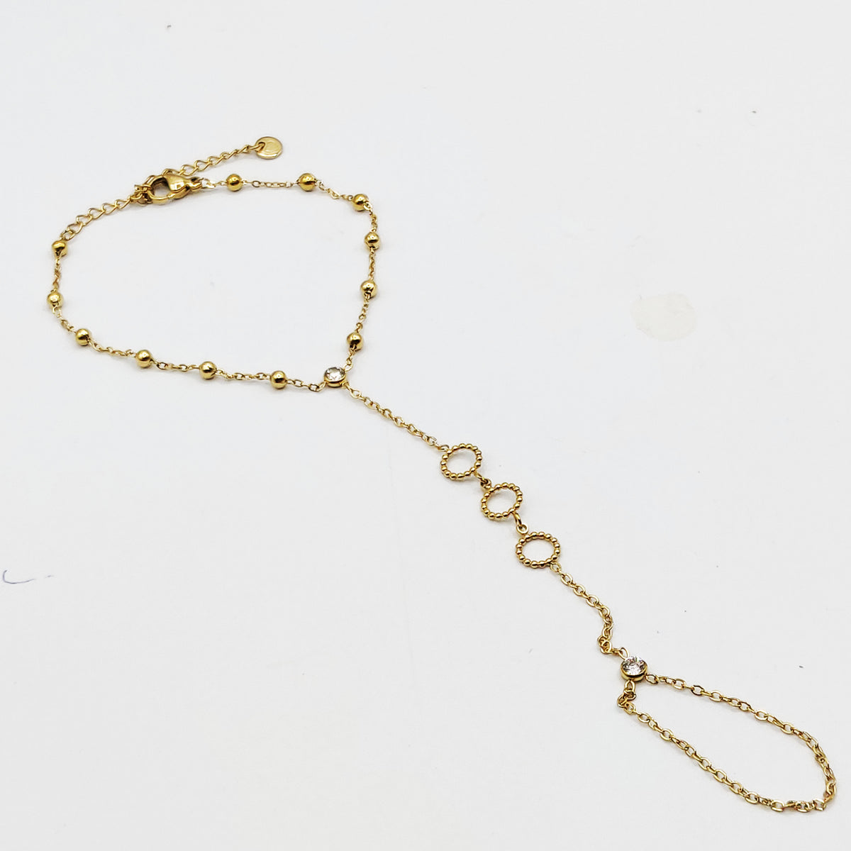 Bracelet / Chaîne de Main Cercles de Perles d'imitation et Perles d'imitation Dorées Luxe