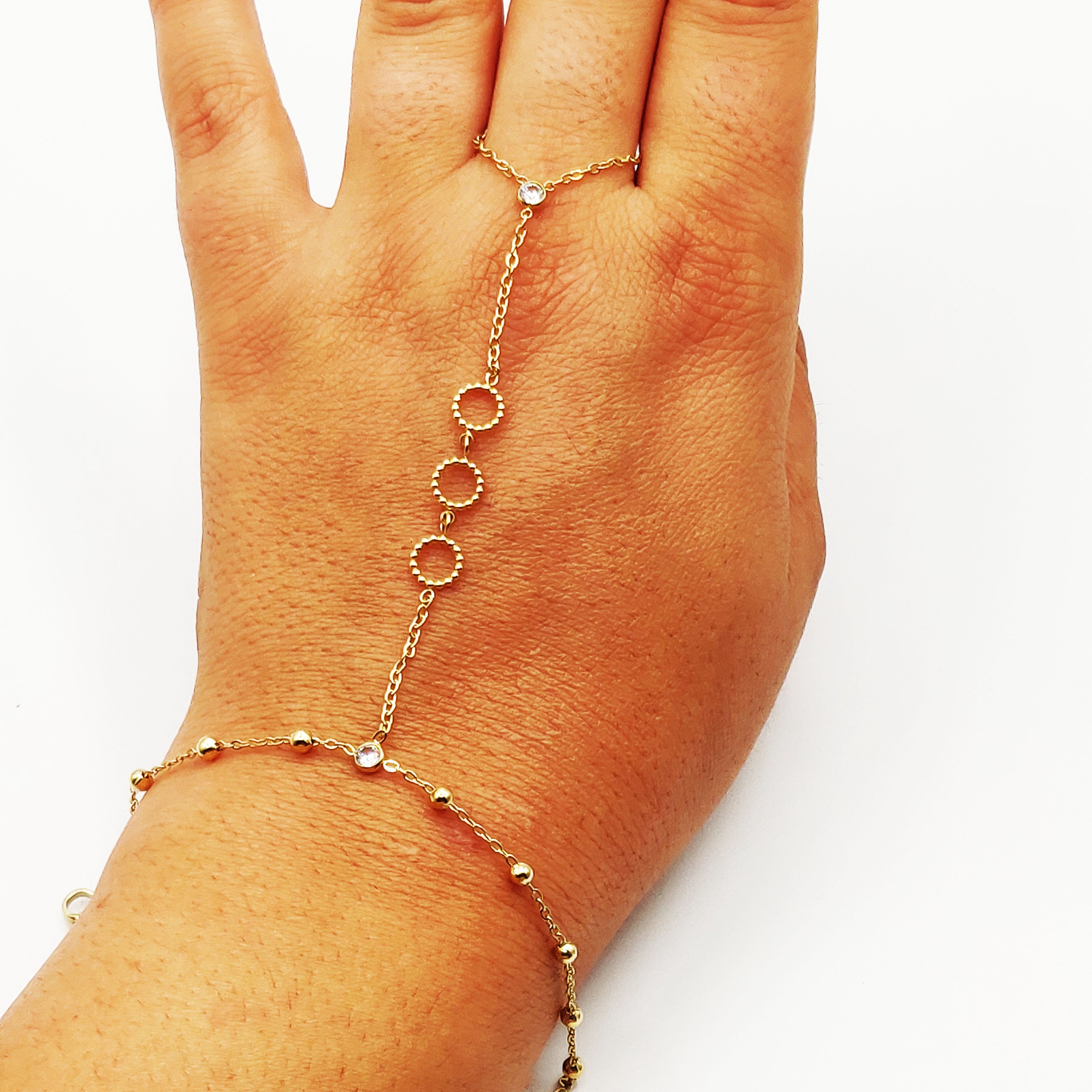 Bracelet / Chaîne de Main Cercles de Perles d'imitation et Perles d'imitation Dorées Luxe