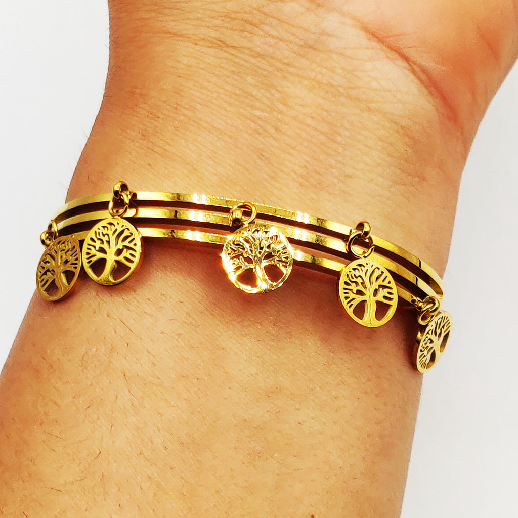 Bracelet Rigide Triple Lignes Multi Pendentifs Eden Luxe