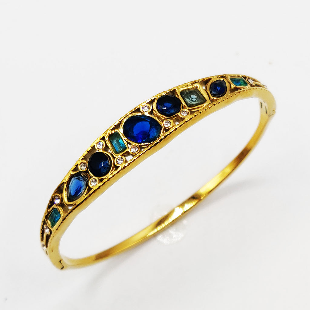 Bracelet Rigide Cristaux Multi Formes Bleus Luxe