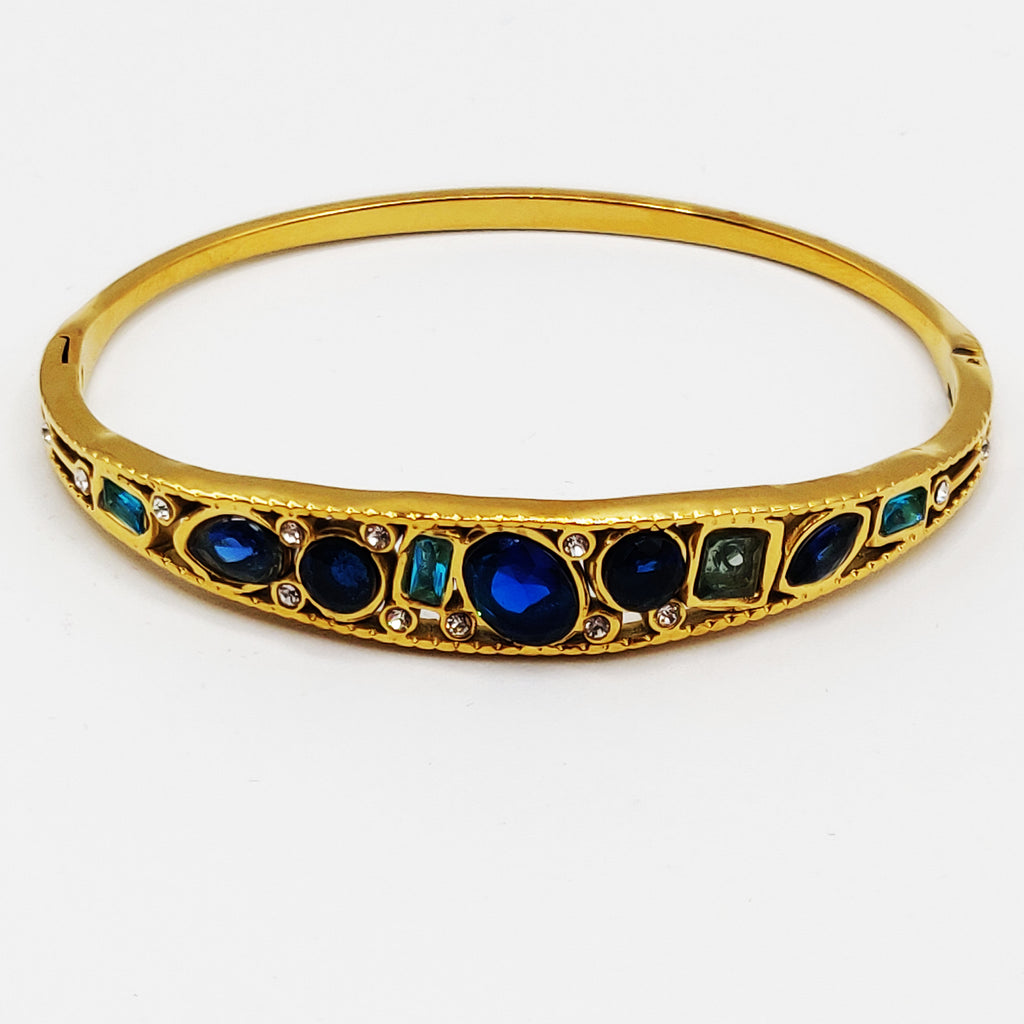 Bracelet Rigide Cristaux Multi Formes Bleus Luxe