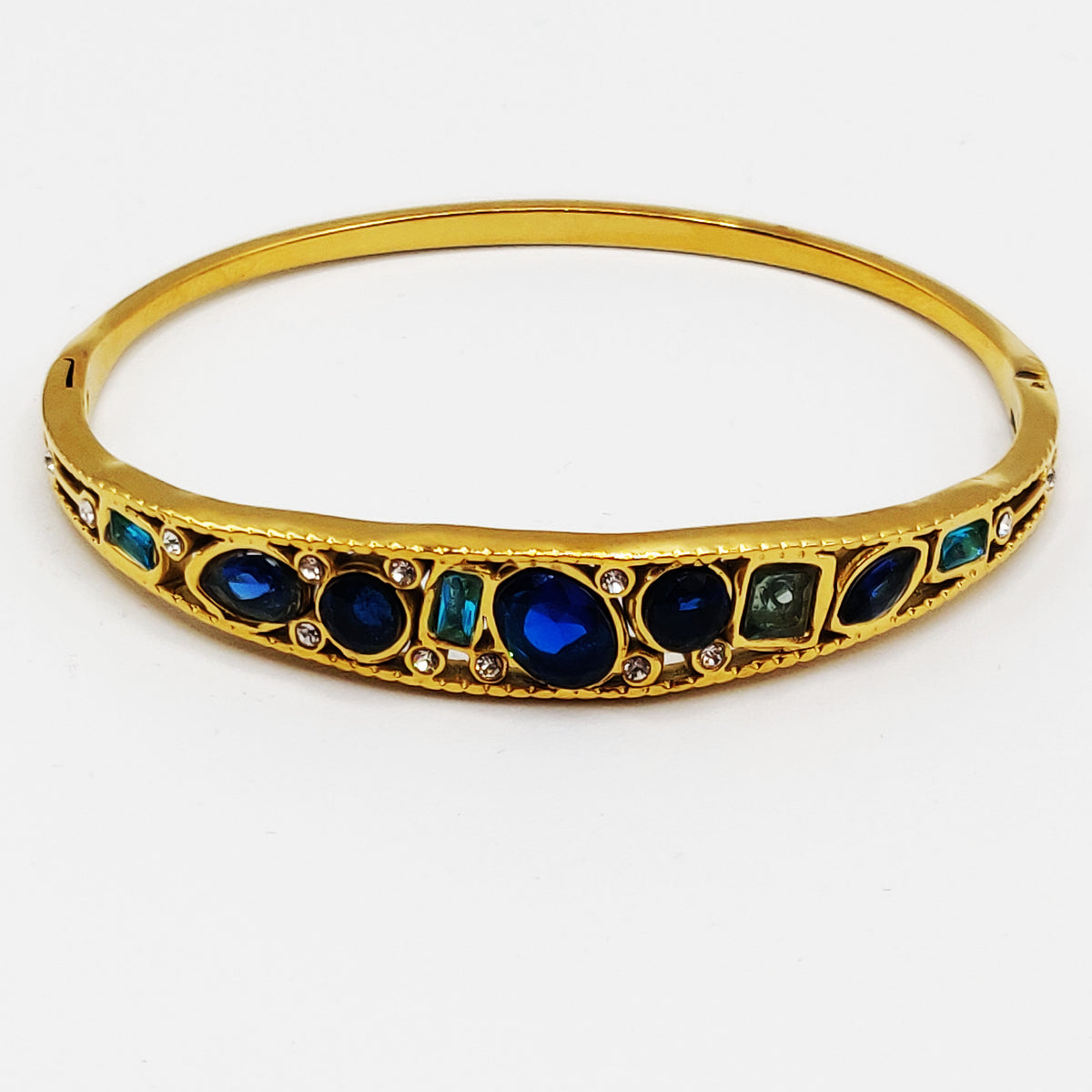 Bracelet Rigide Cristaux Multi Formes Bleus Luxe
