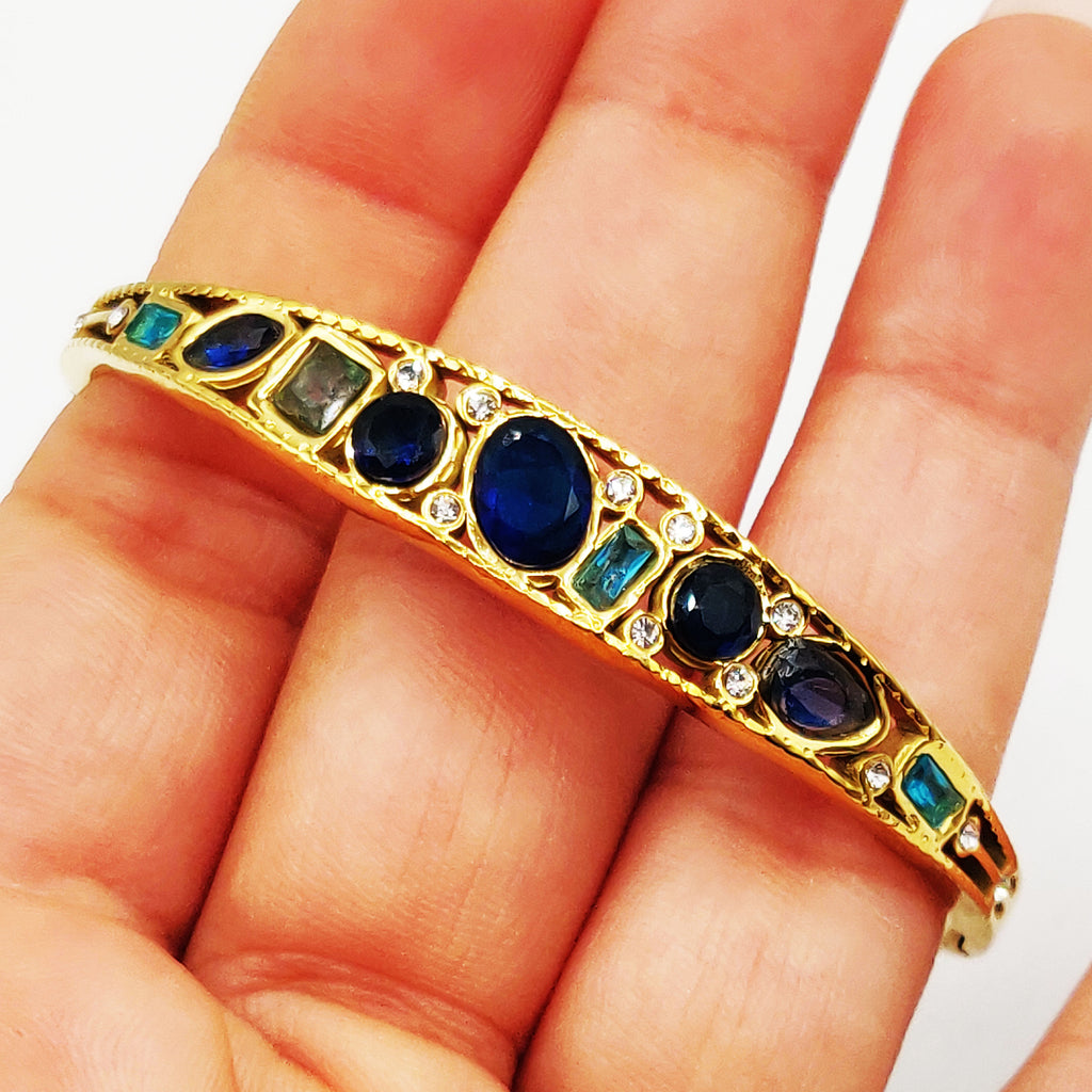 Bracelet Rigide Cristaux Multi Formes Bleus Luxe