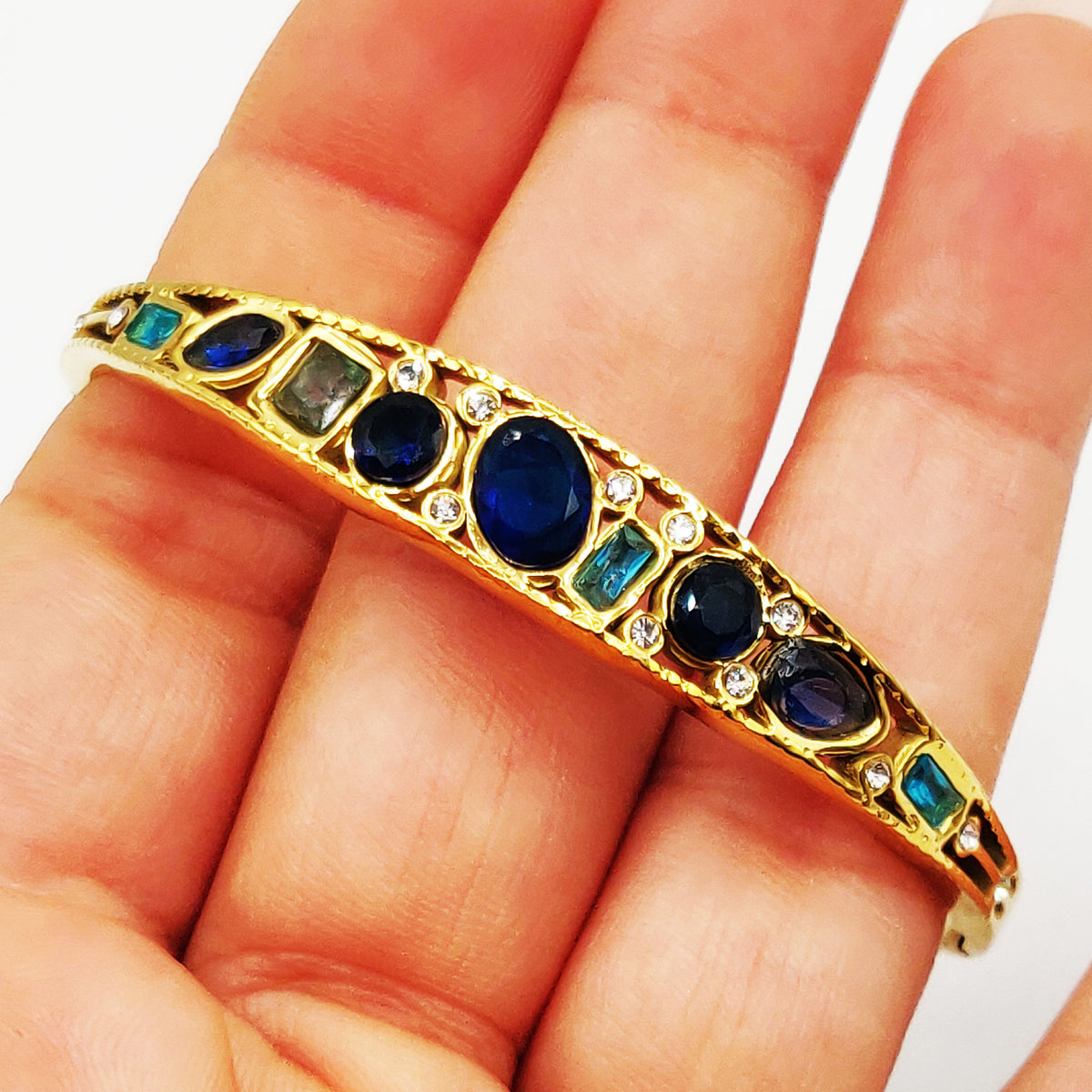 Bracelet Rigide Cristaux Multi Formes Bleus Luxe