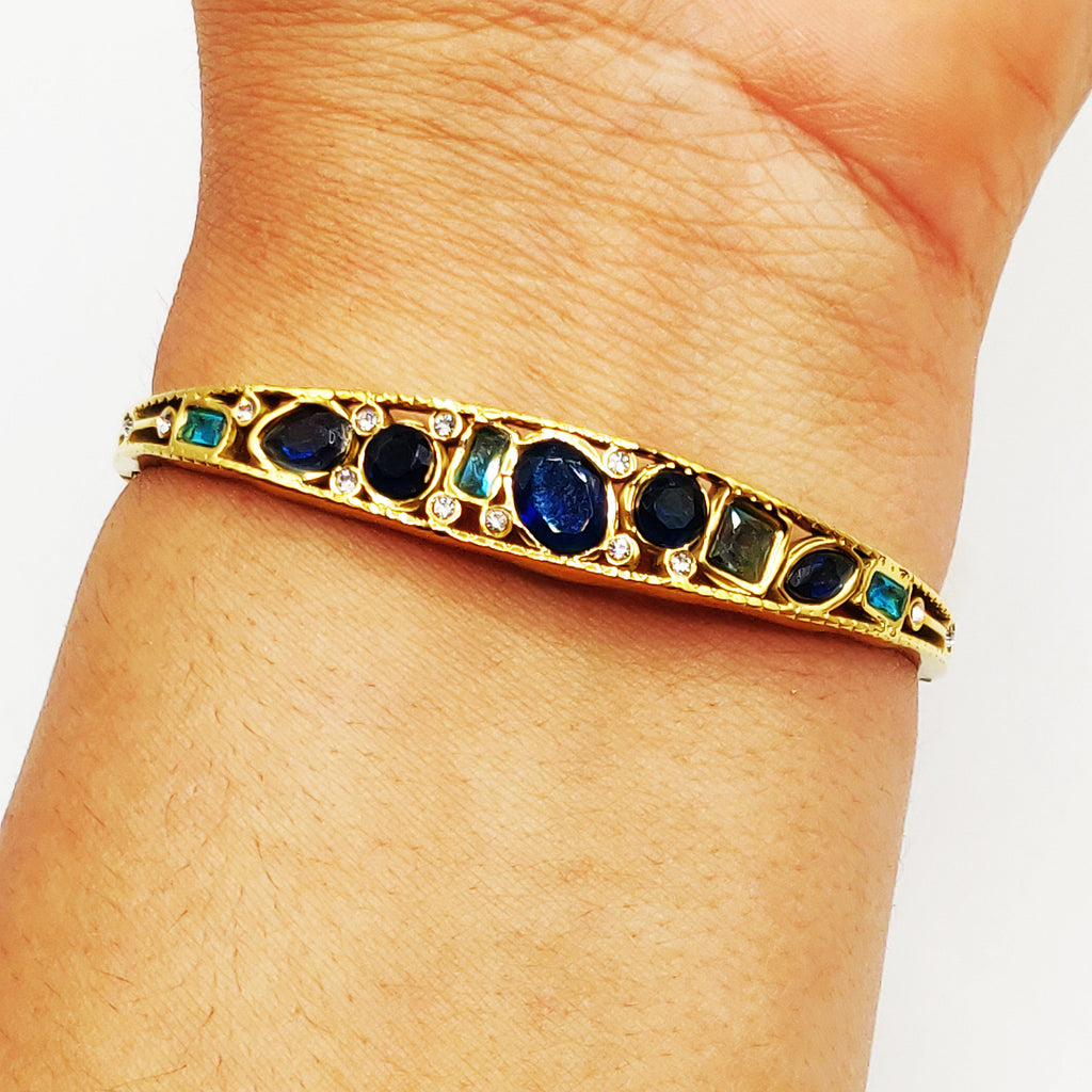 Bracelet Rigide Cristaux Multi Formes Bleus Luxe