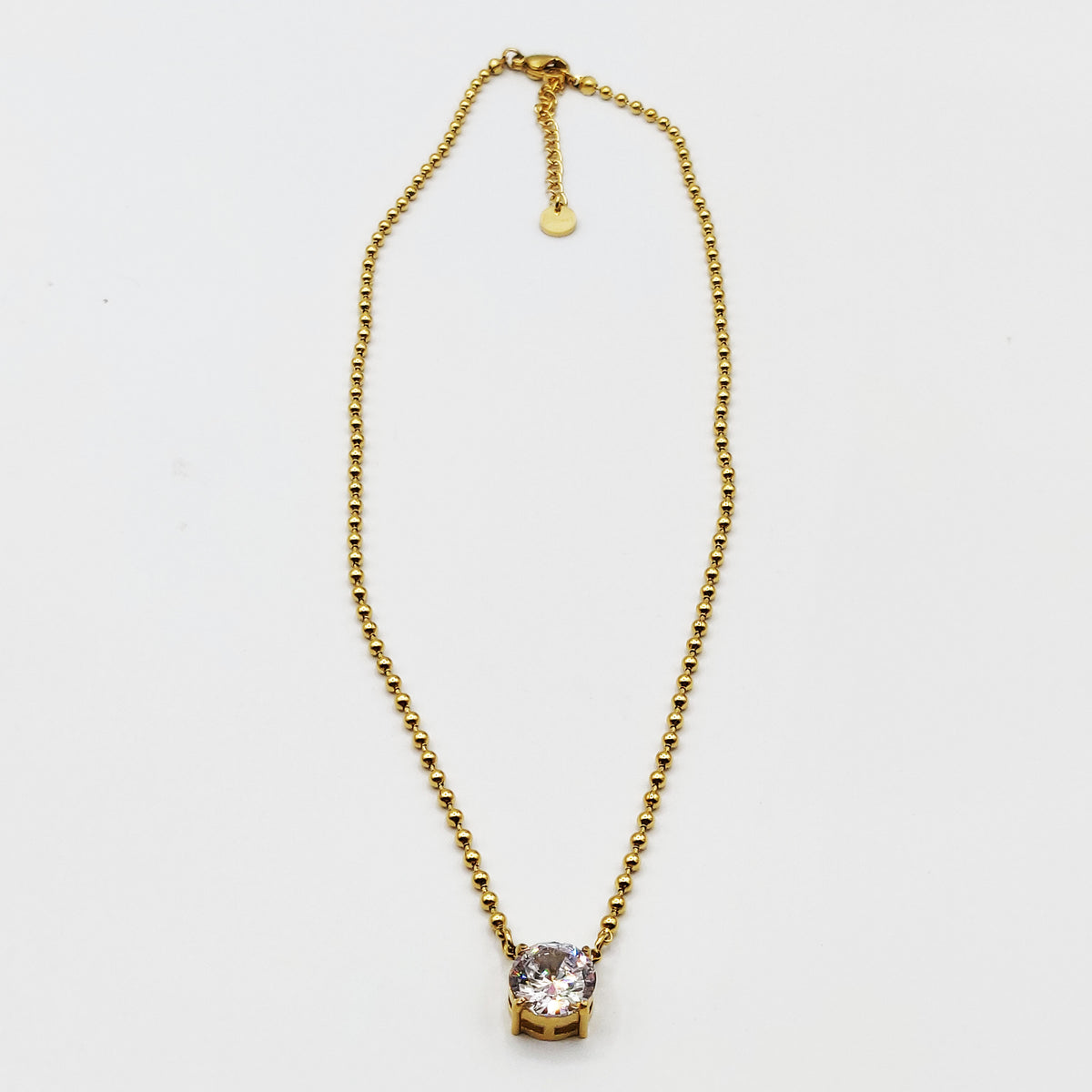Collier Chaîne en Perles d'imitation Dorées Gros Cristal Rond Luxe