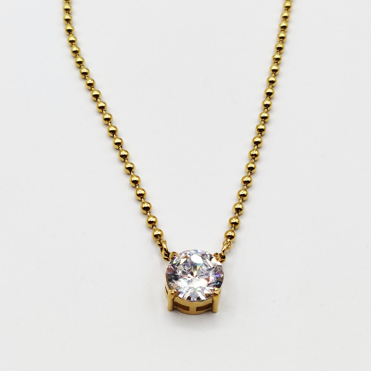 Collier Chaîne en Perles d'imitation Dorées Gros Cristal Rond Luxe