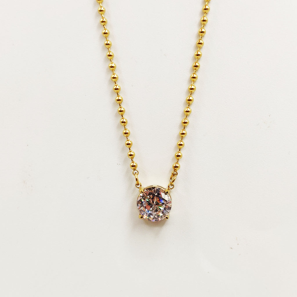 Collier Chaîne en Perles d'imitation Dorées Gros Cristal Rond Luxe