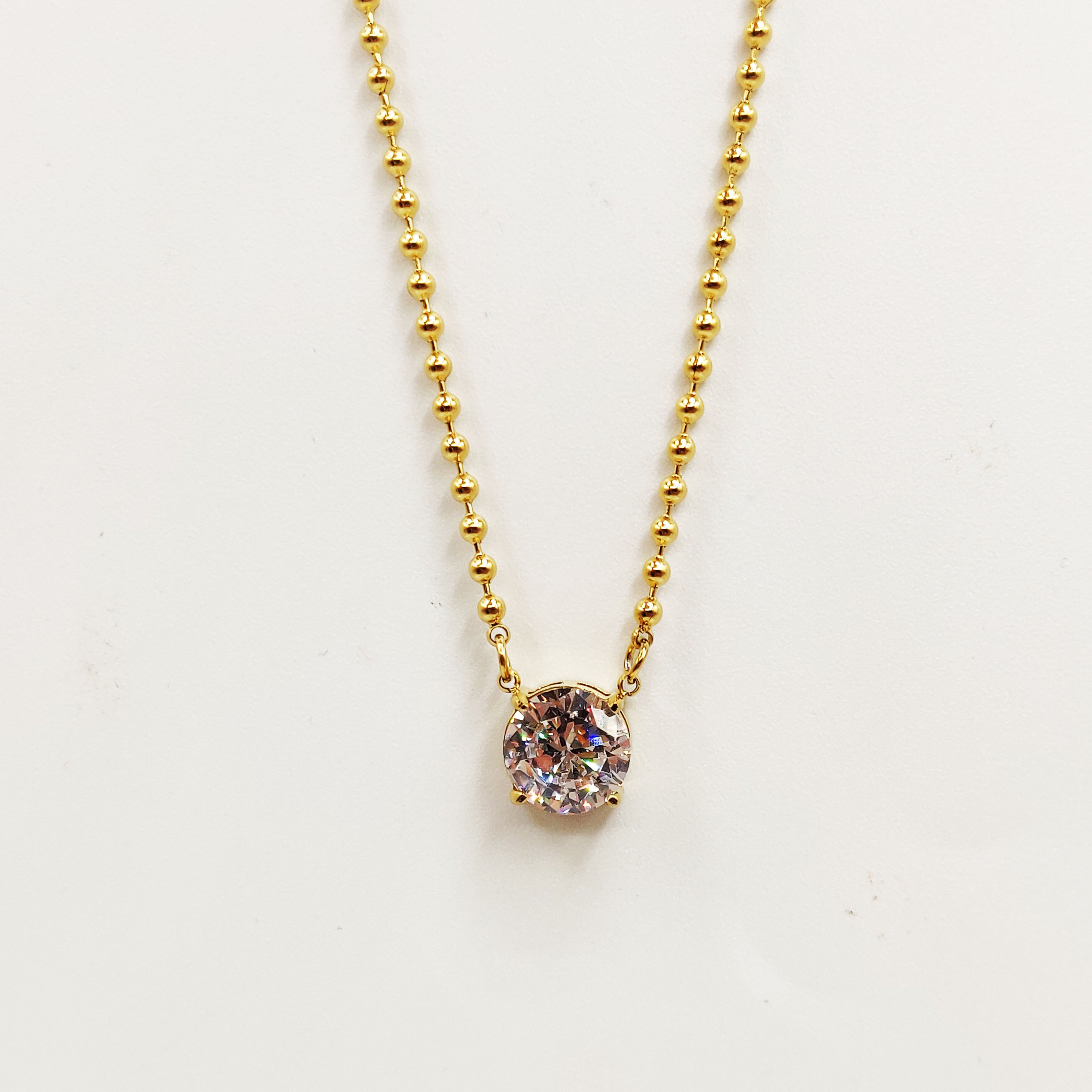 Collier Chaîne en Perles d'imitation Dorées Gros Cristal Rond Luxe