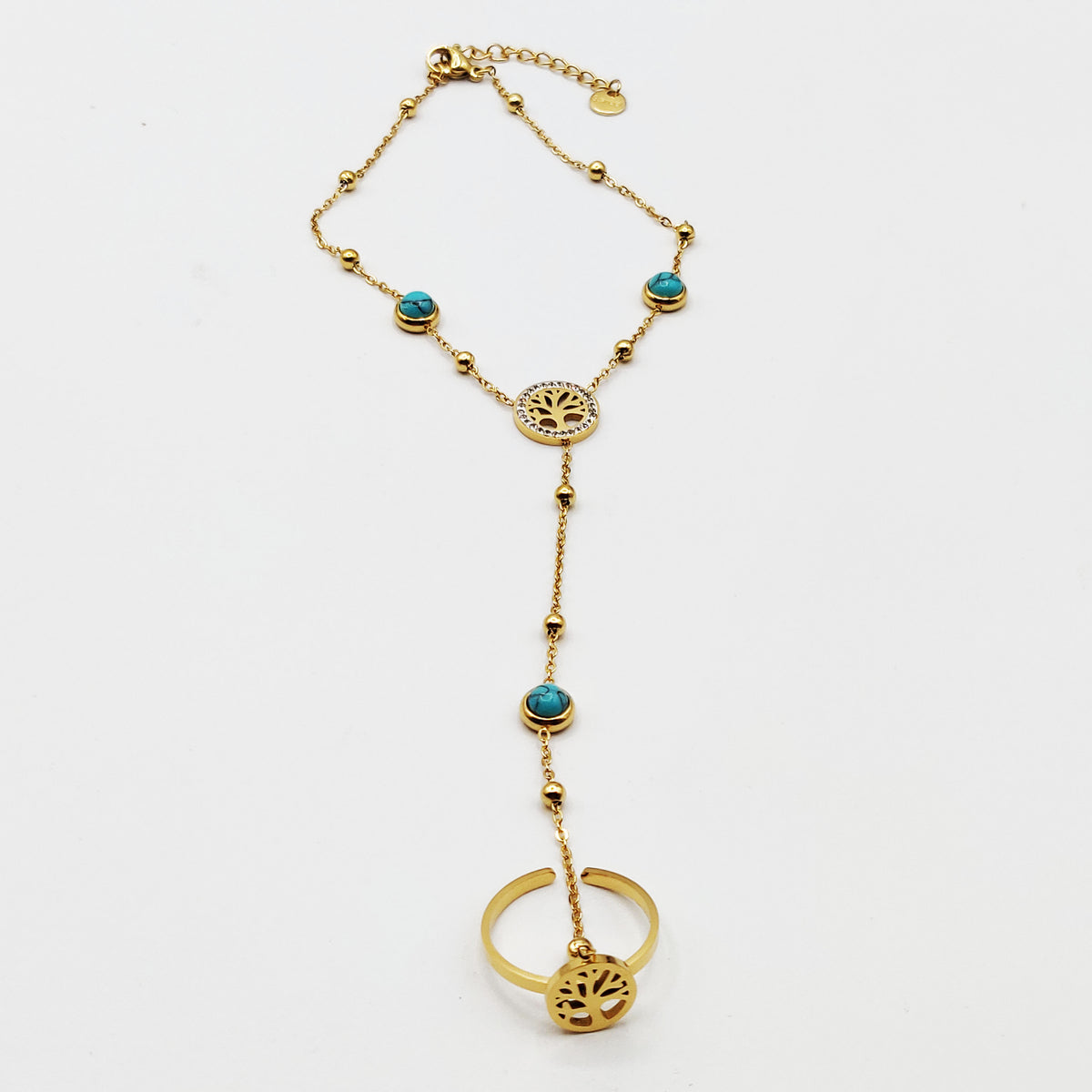 Bracelet / Chaîne de Main avec Bague Eden et Pierres Bleues Luxe