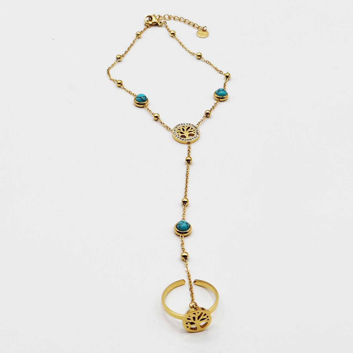 Bracelet / Chaîne de Main avec Bague Eden et Pierres Bleues Luxe