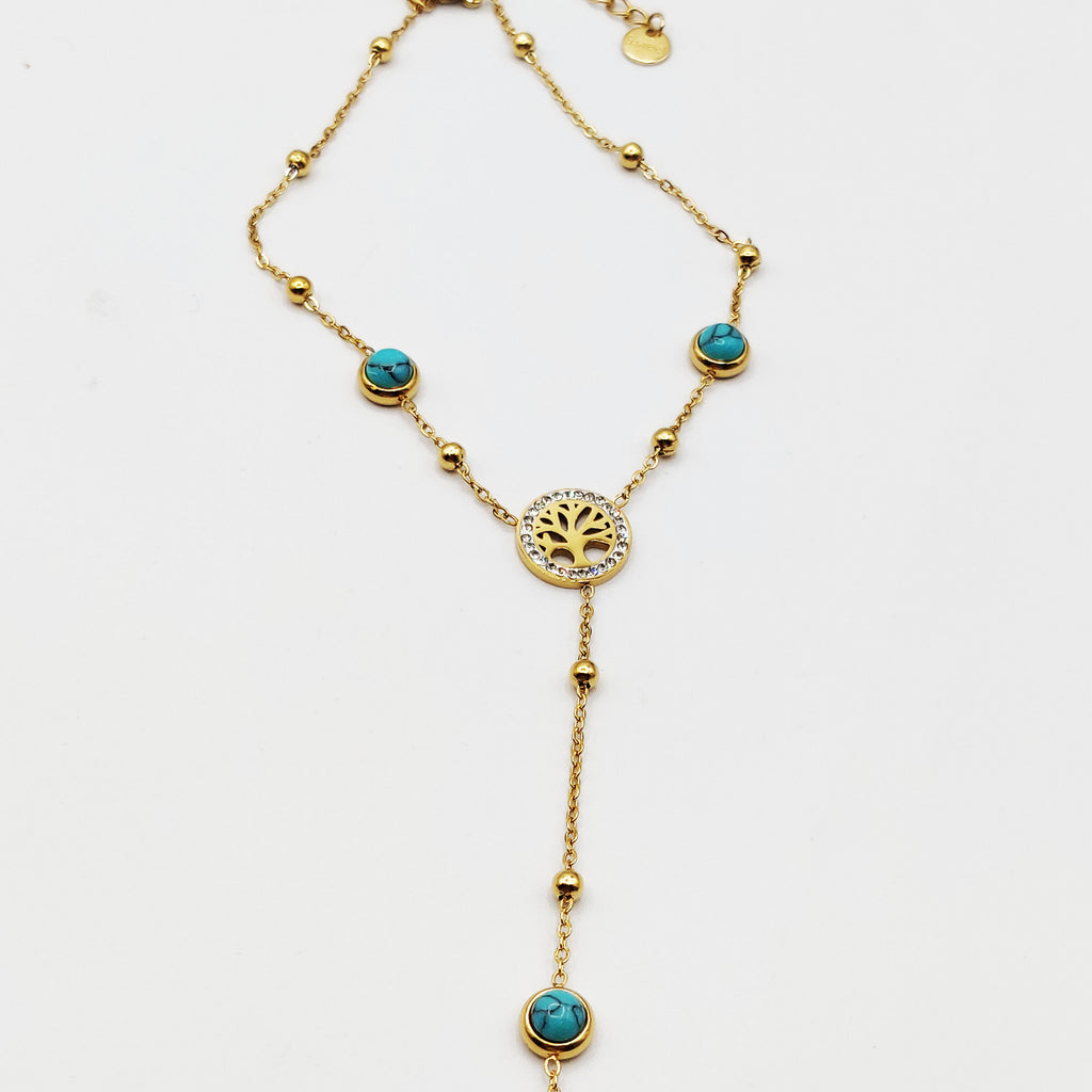 Bracelet / Chaîne de Main avec Bague Eden et Pierres Bleues Luxe