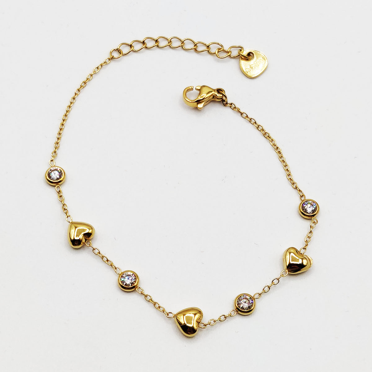 Bracelet Coeurs Bombés et Cristaux Ronds Luxe