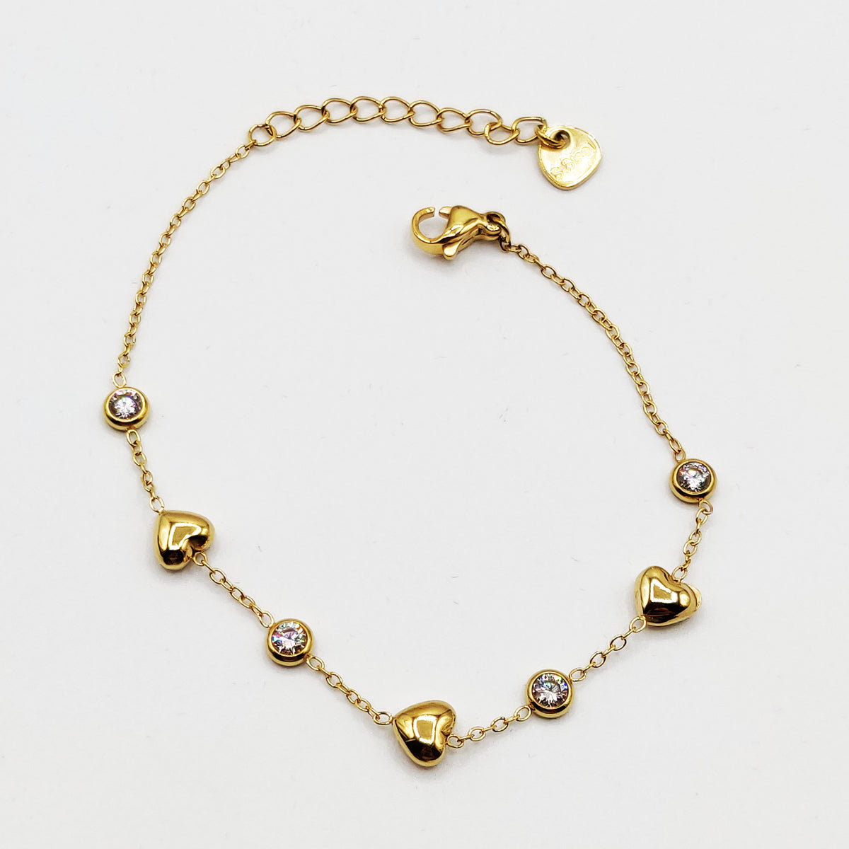 Bracelet Coeurs Bombés et Cristaux Ronds Luxe