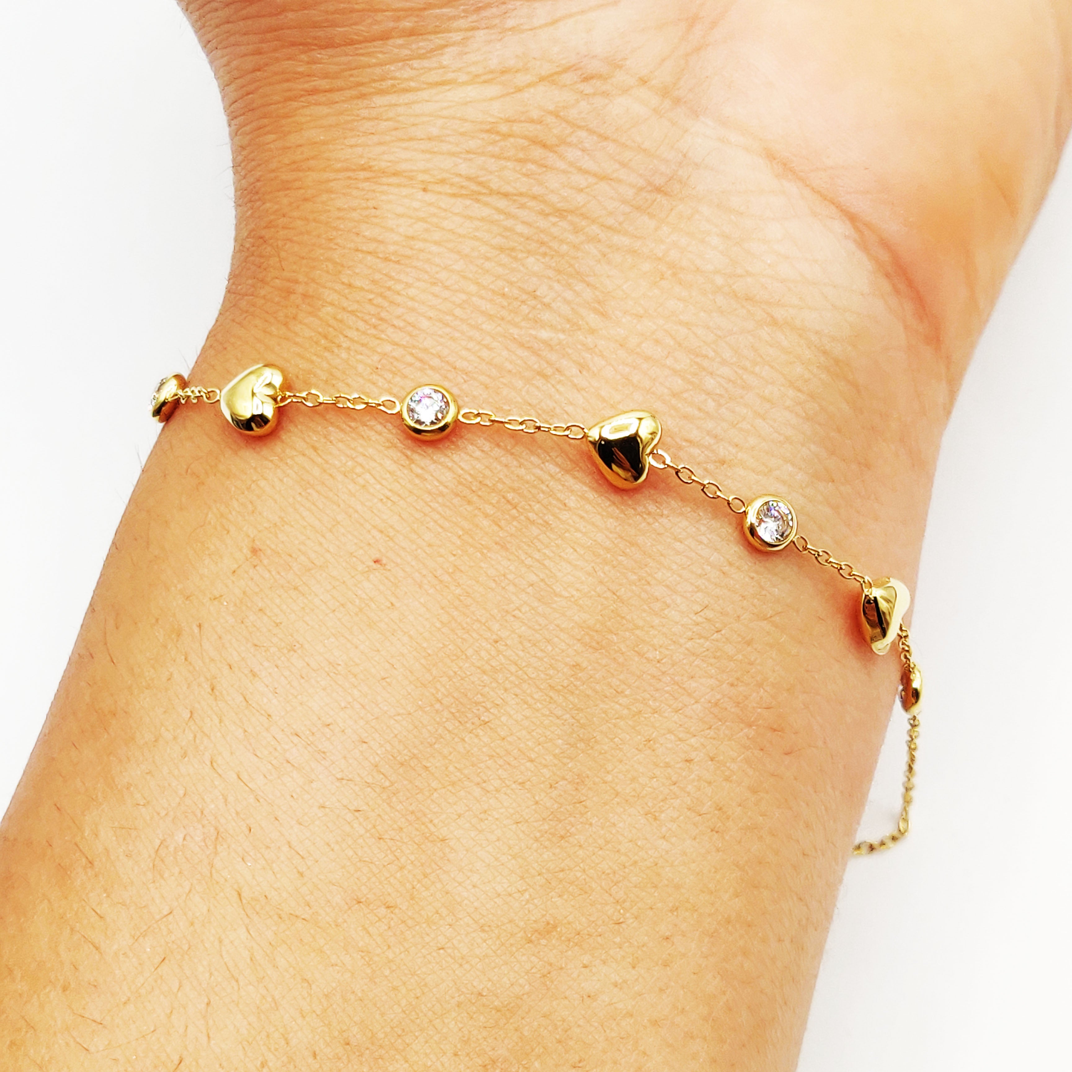 Bracelet Coeurs Bombés et Cristaux Ronds Luxe