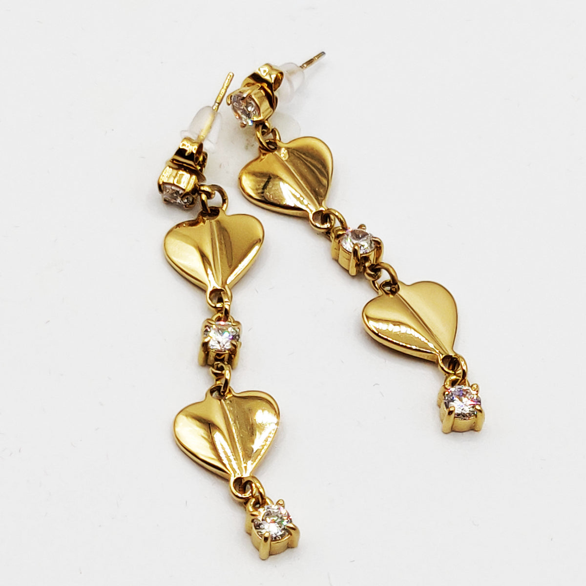 Boucles d'oreilles Coeurs Dorés et Cristaux Luxe