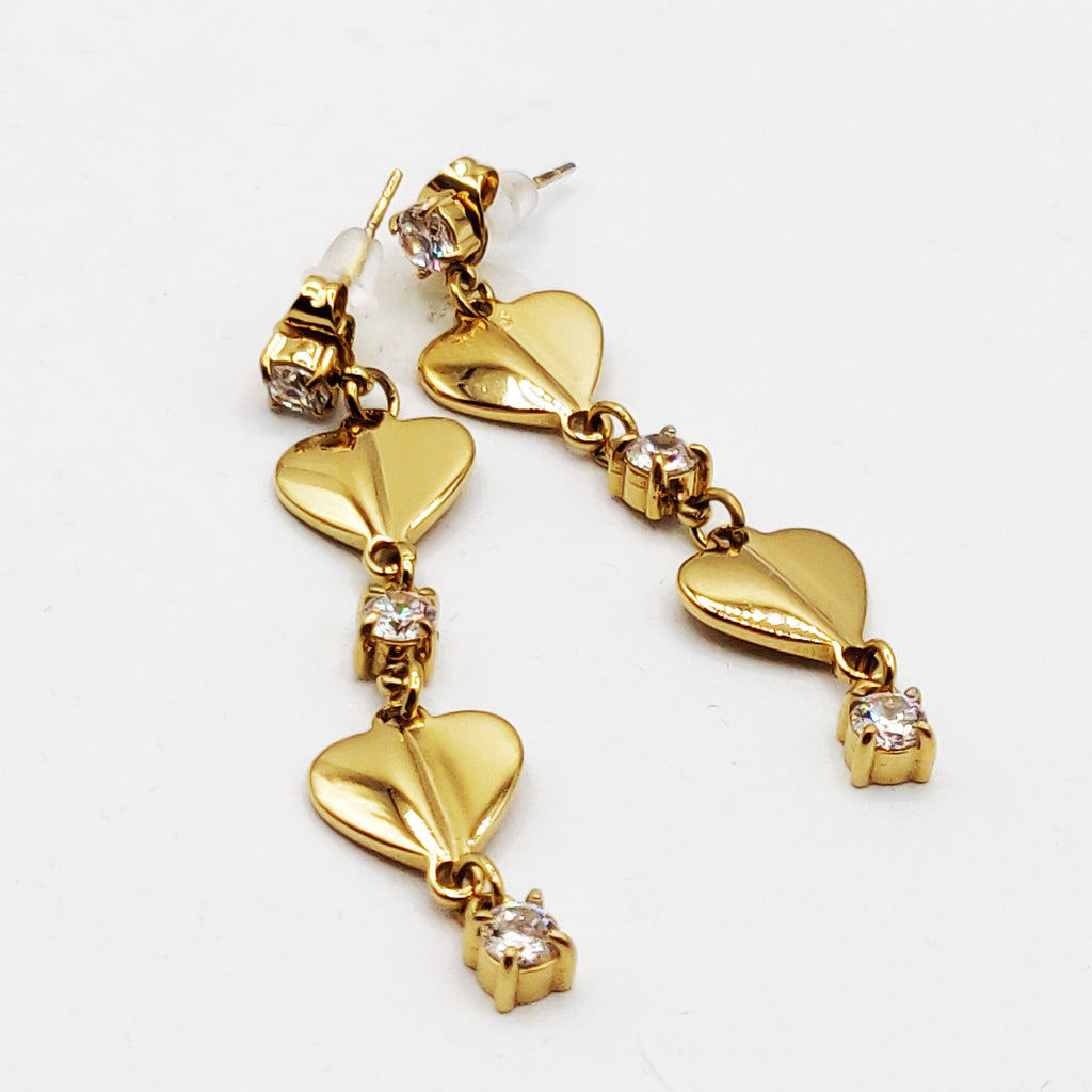 Boucles d'oreilles Coeurs Dorés et Cristaux Luxe