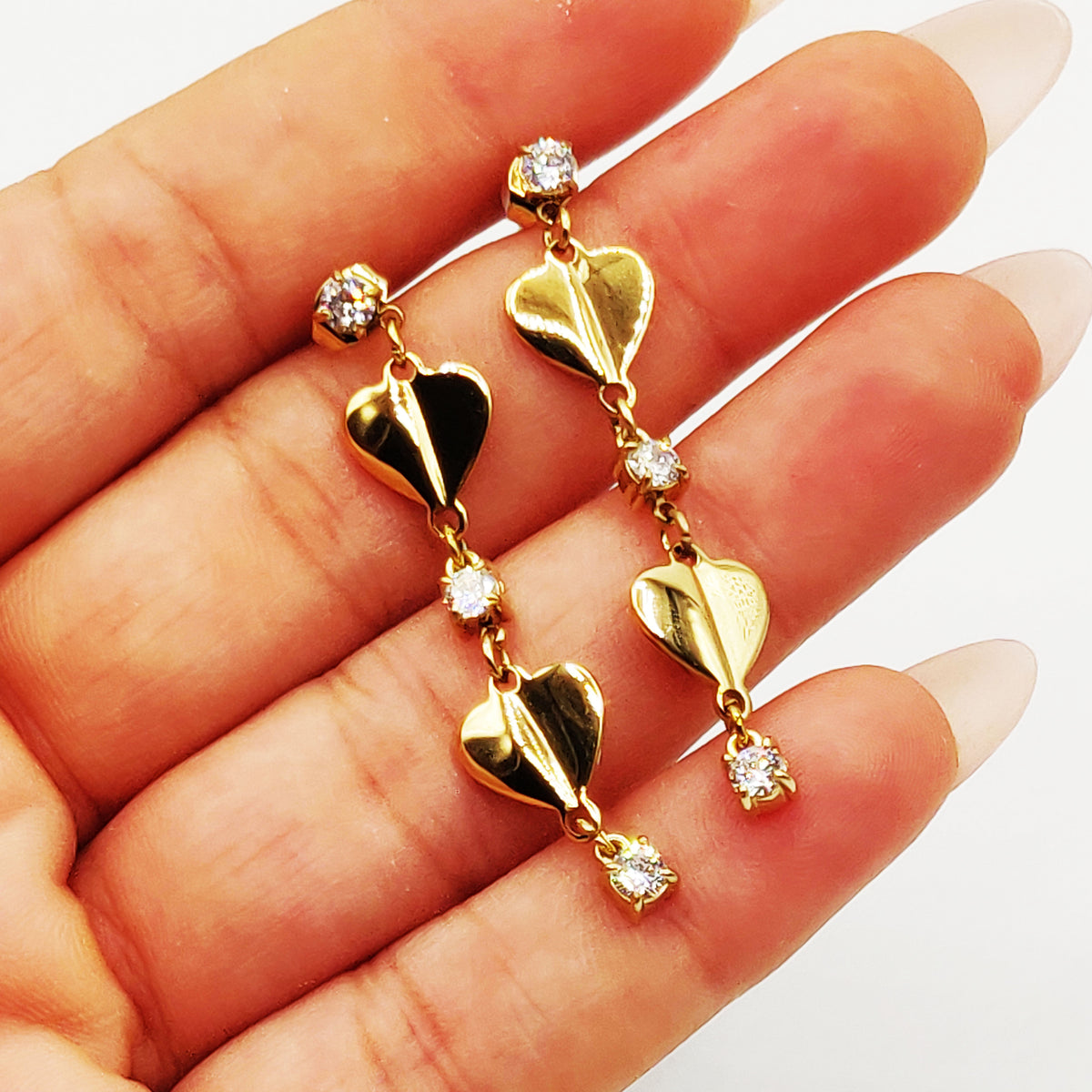 Boucles d'oreilles Coeurs Dorés et Cristaux Luxe