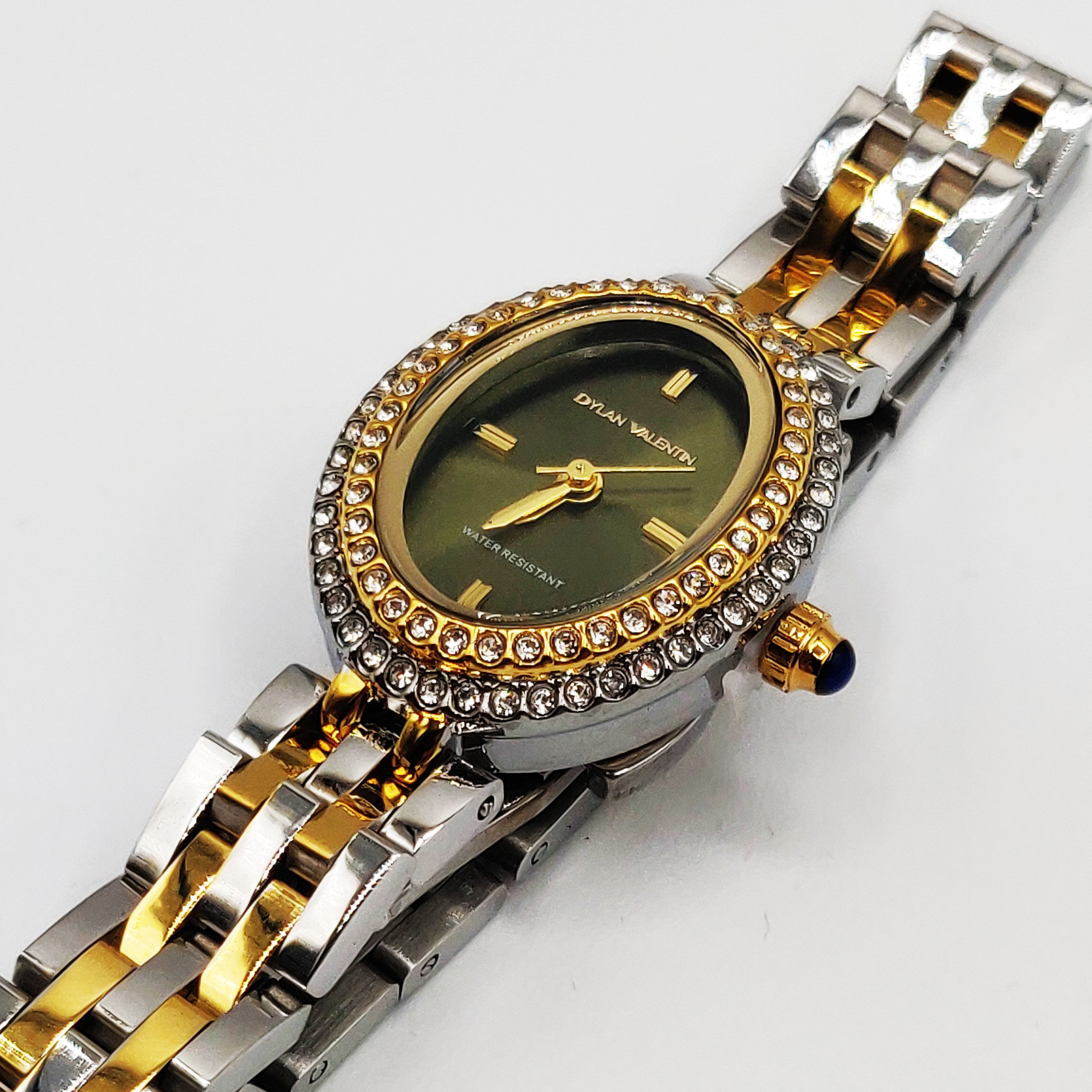 Montre Dylan Valentin DV115125 Fond Vert Olive Bracelet Argenté et Doré