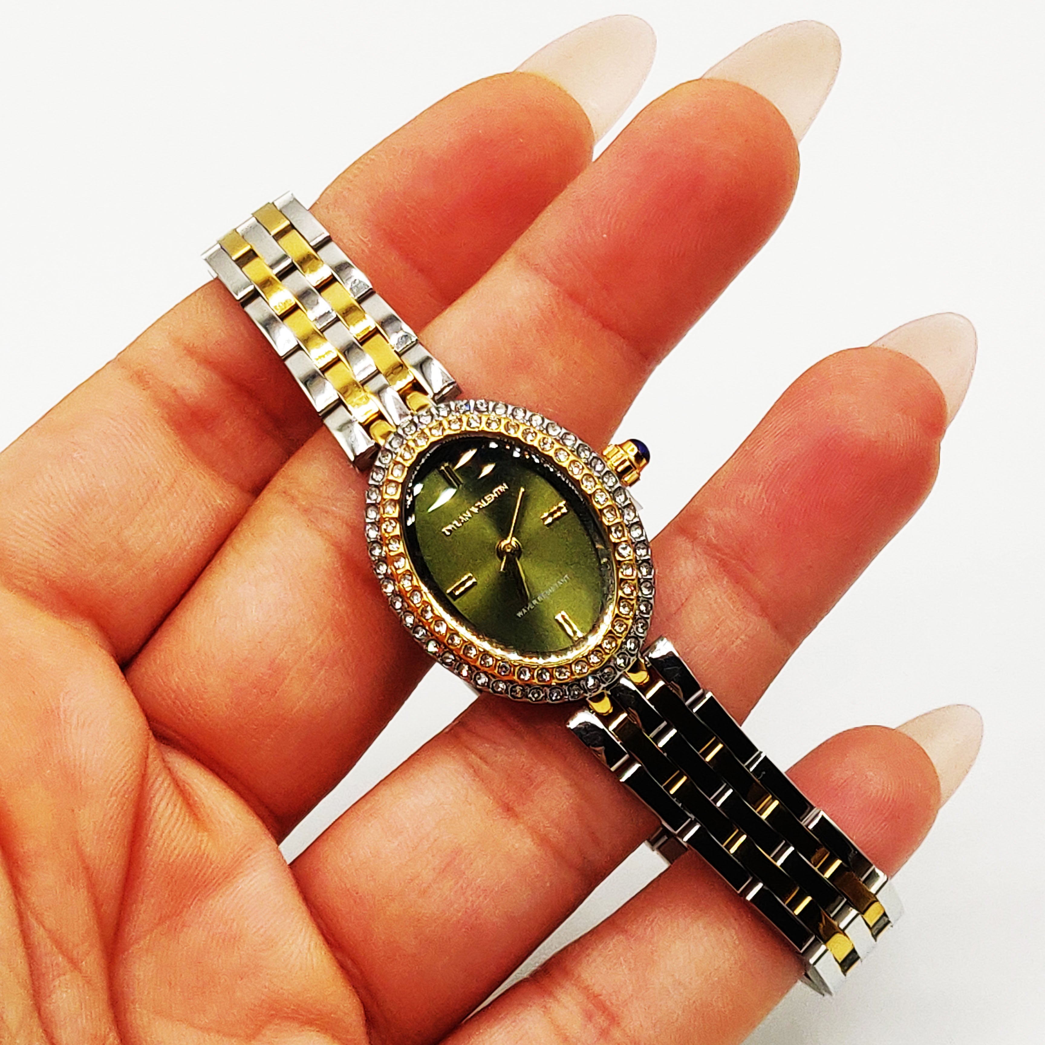 Montre Dylan Valentin DV115125 Fond Vert Olive Bracelet Argenté et Doré