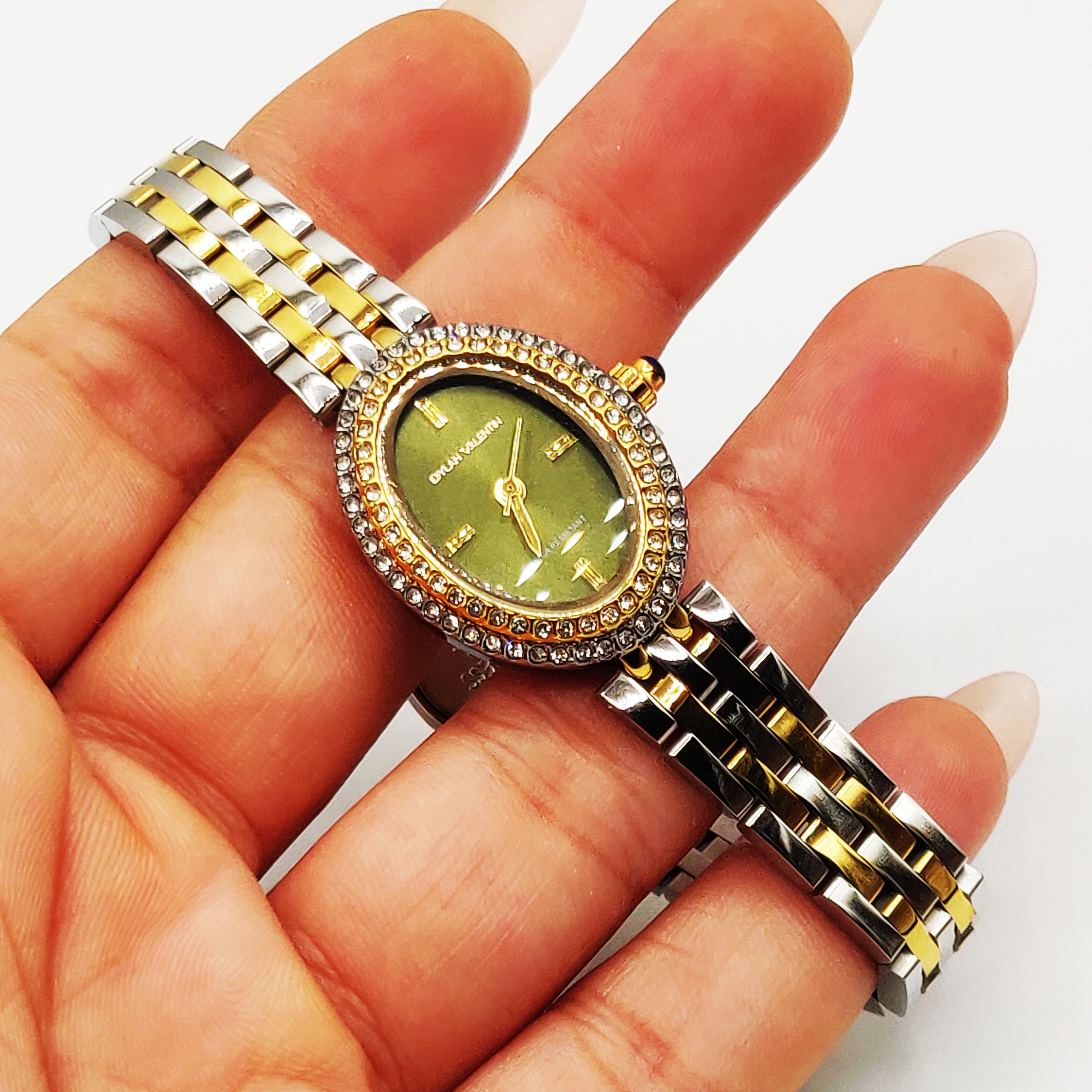 Montre Dylan Valentin DV115125 Fond Vert Olive Bracelet Argenté et Doré