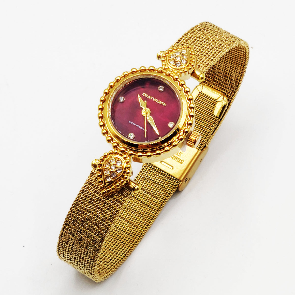 Montre Dylan Valentin DV900119 Fond Bordeaux Bracelet Doré