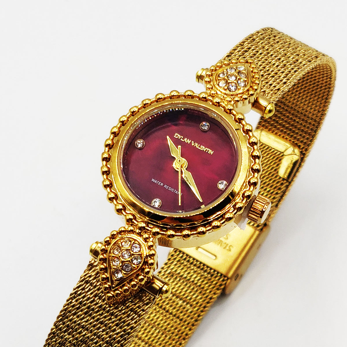 Montre Dylan Valentin DV900119 Fond Bordeaux Bracelet Doré