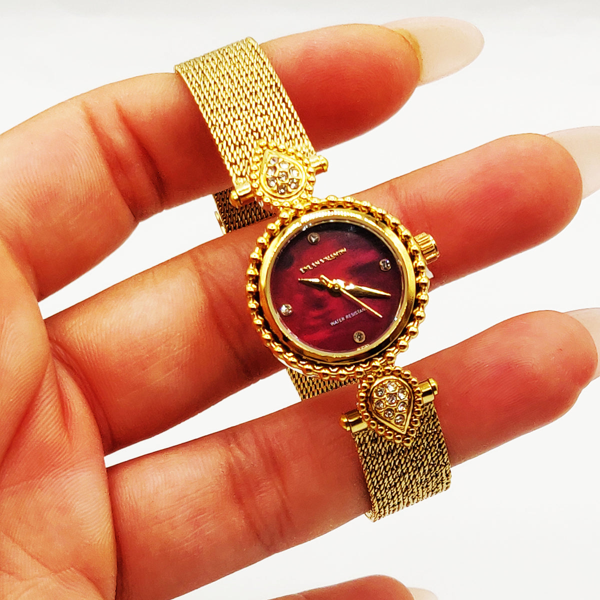 Montre Dylan Valentin DV900119 Fond Bordeaux Bracelet Doré