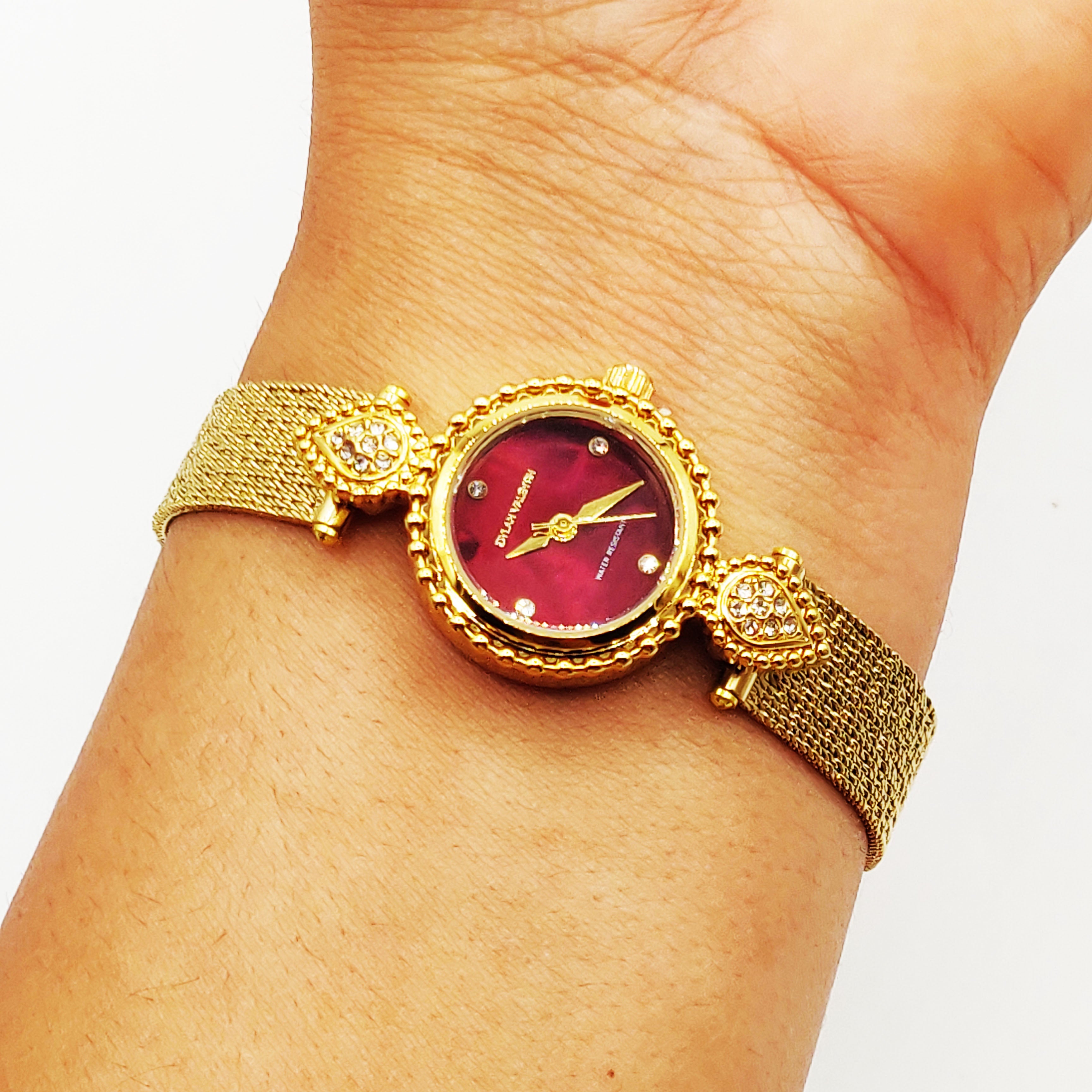 Montre Dylan Valentin DV900119 Fond Bordeaux Bracelet Doré