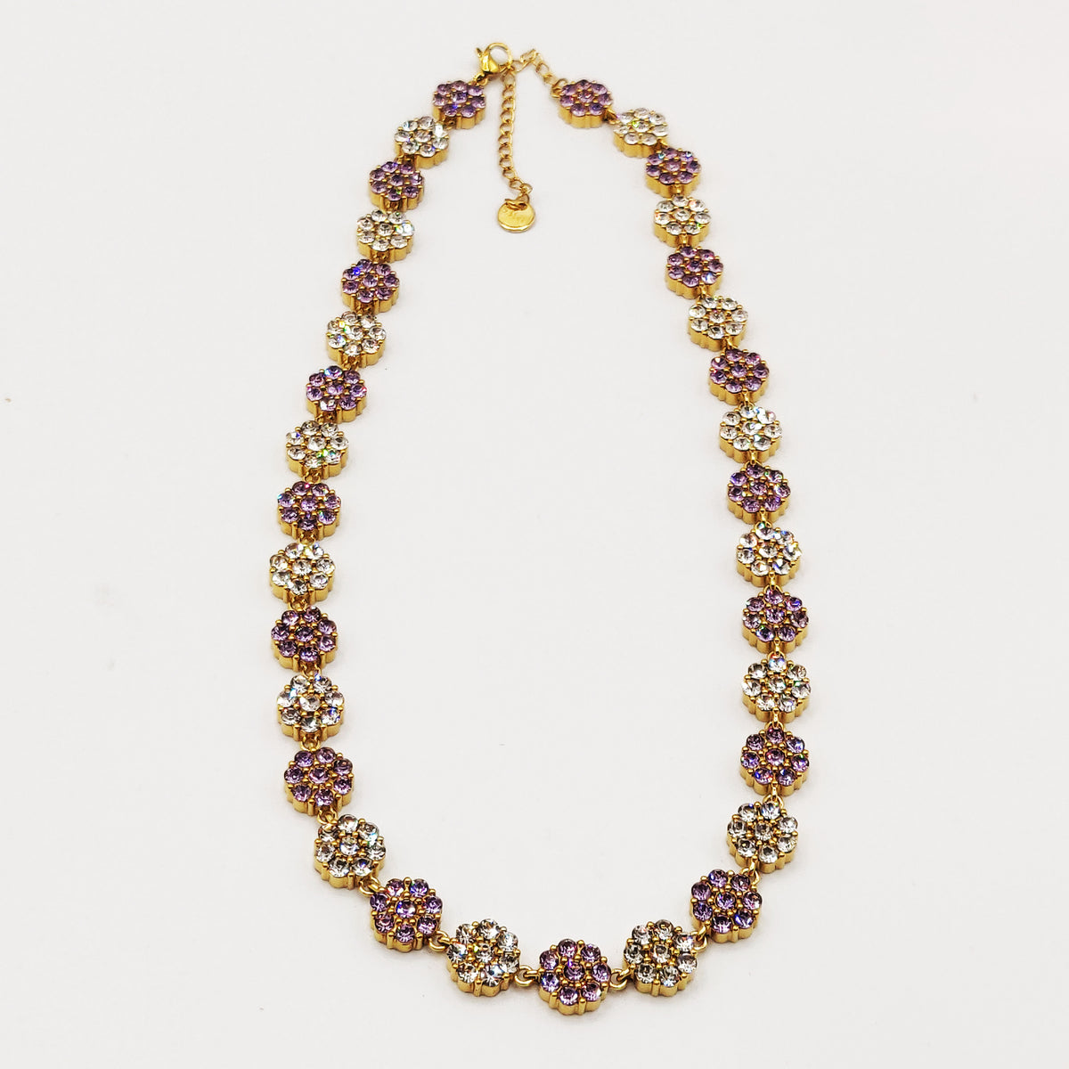 Collier Multi Fleurs de Cristaux Violets et Transparents Luxe