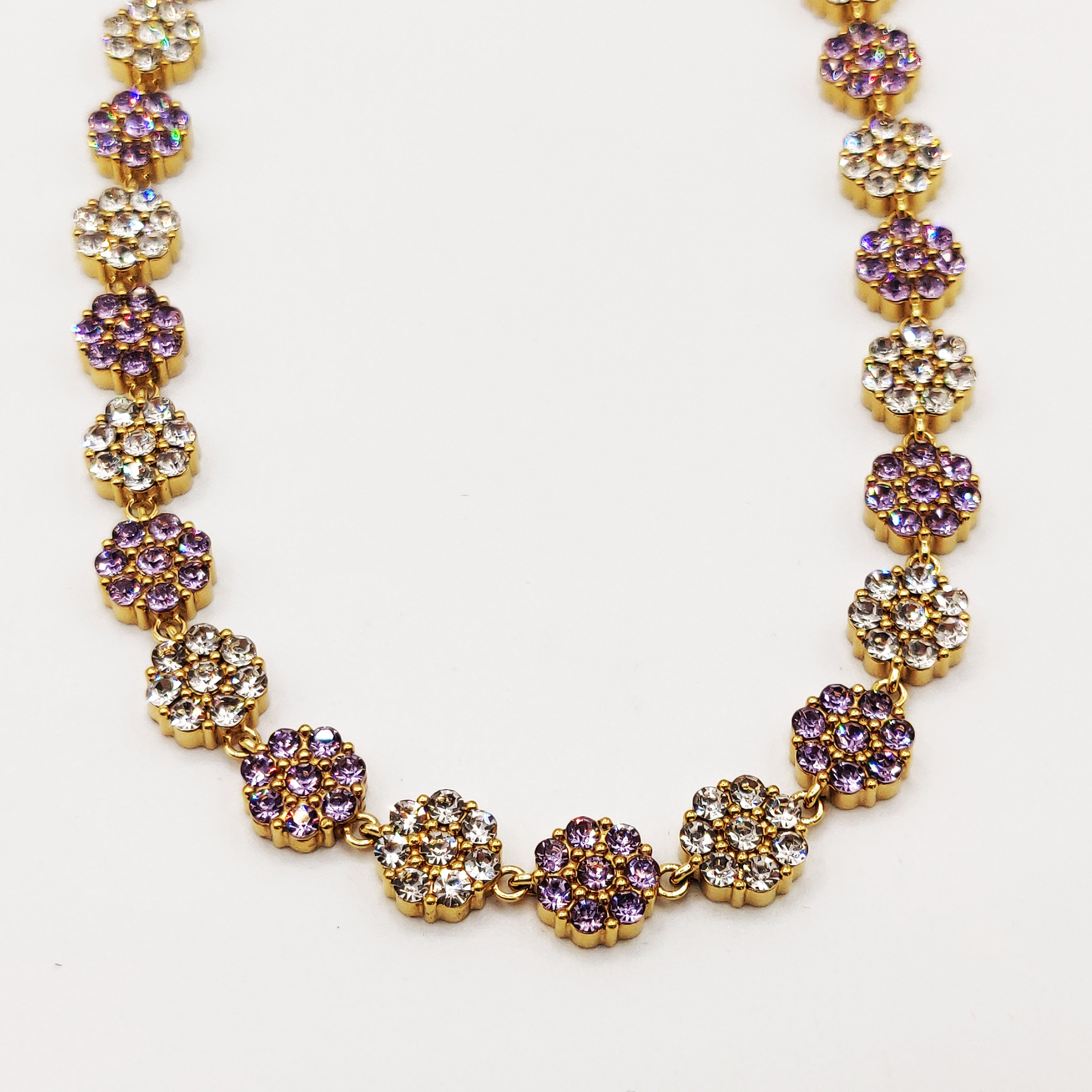 Collier Multi Fleurs de Cristaux Violets et Transparents Luxe