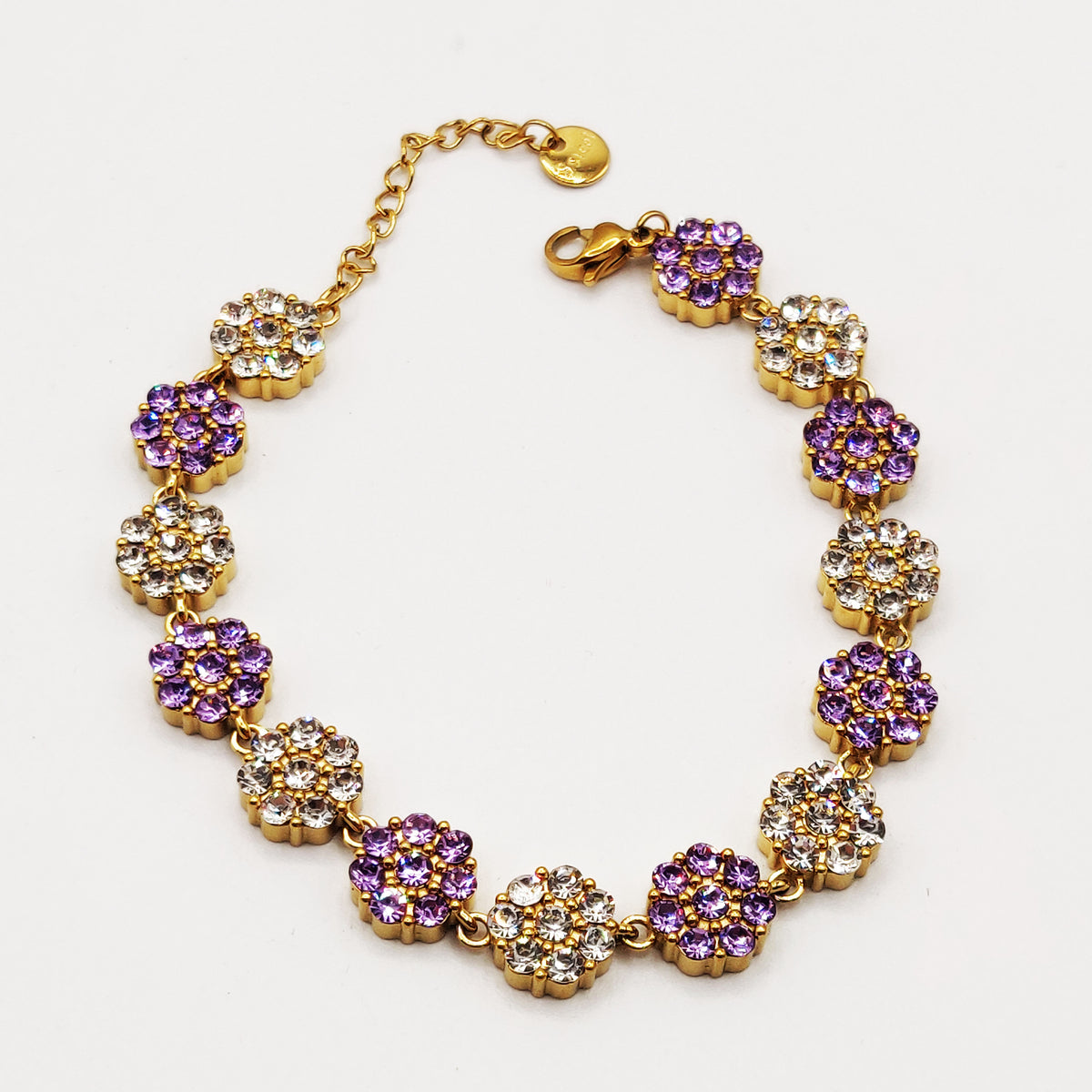 Bracelet Multi Fleurs de Cristaux Violets et Transparents Luxe