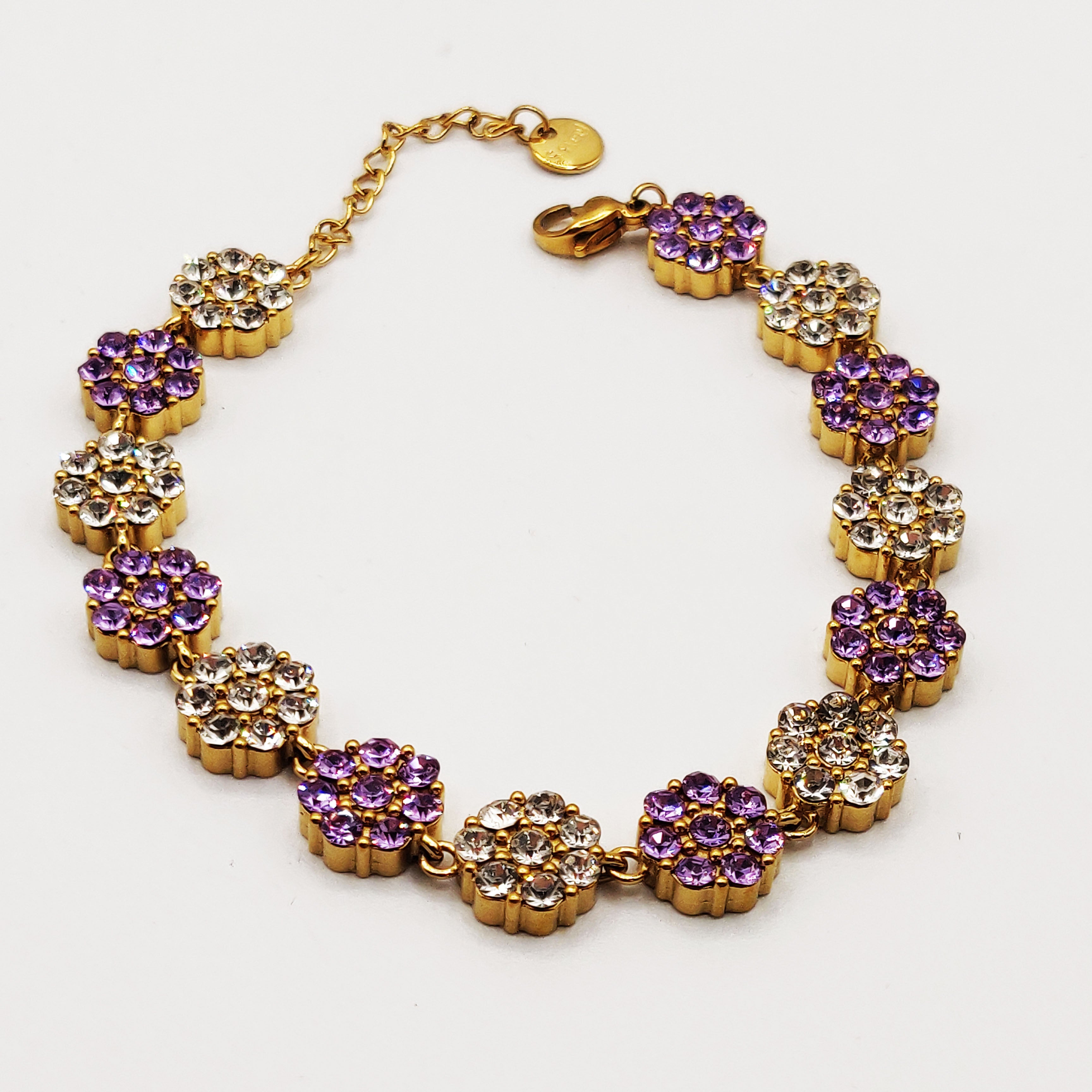 Bracelet Multi Fleurs de Cristaux Violets et Transparents Luxe