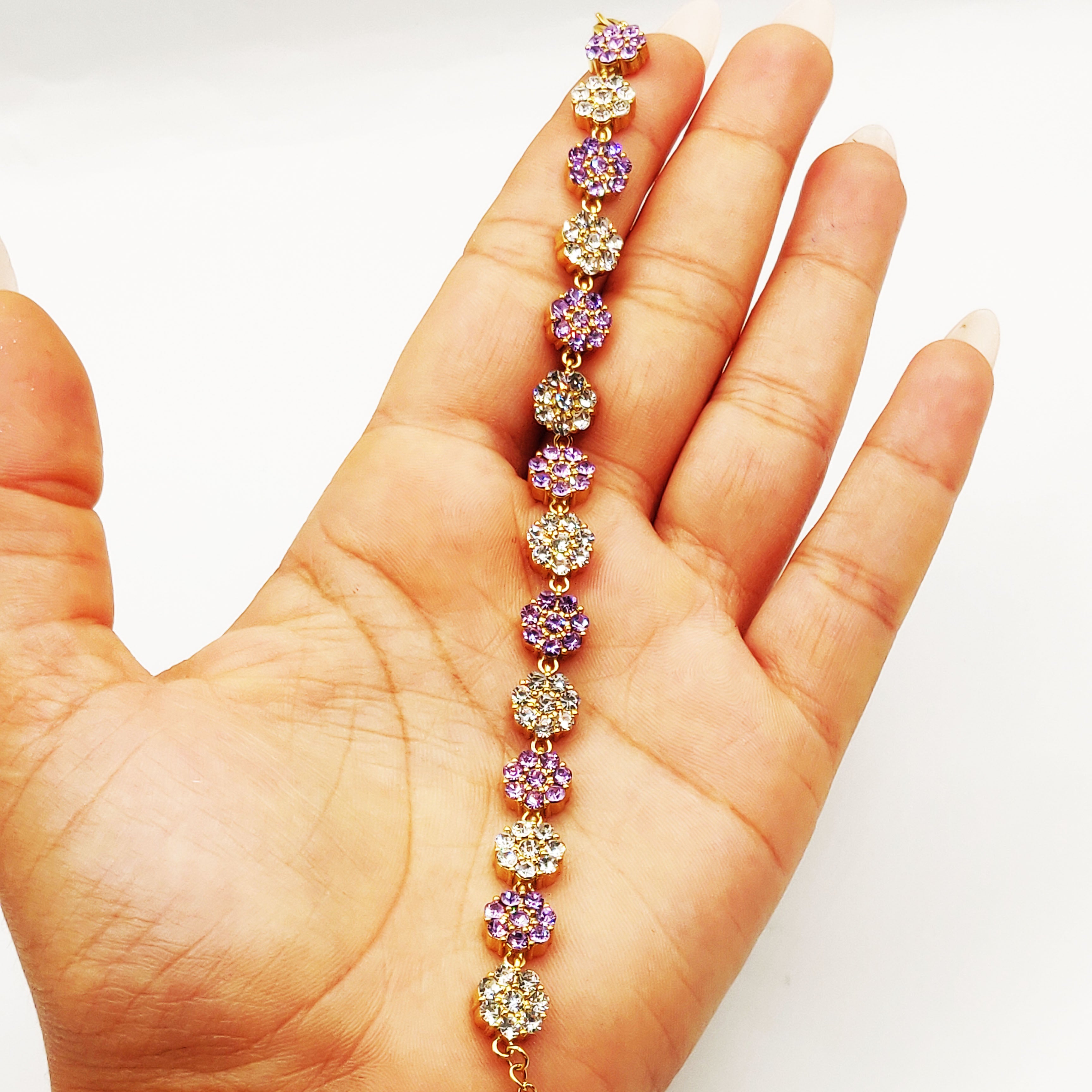 Bracelet Multi Fleurs de Cristaux Violets et Transparents Luxe