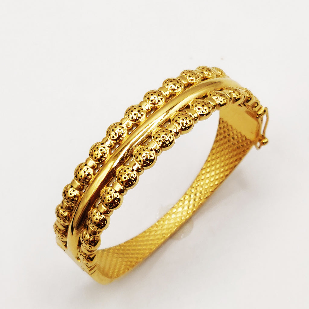 Bracelet Rigide Double Lignes Boules Orientales et Ligne Dorée Luxe