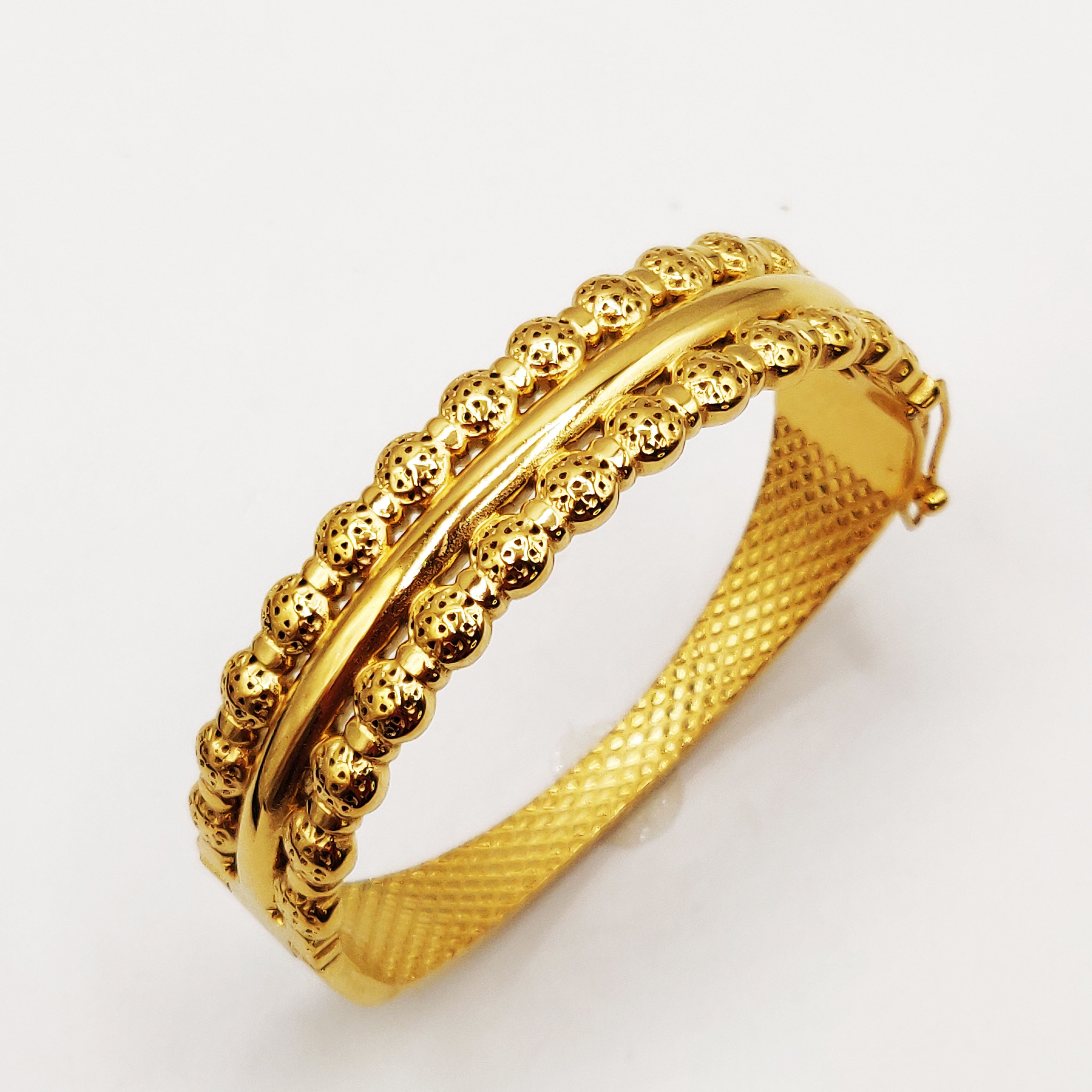 Bracelet Rigide Double Lignes Boules Orientales et Ligne Dorée Luxe