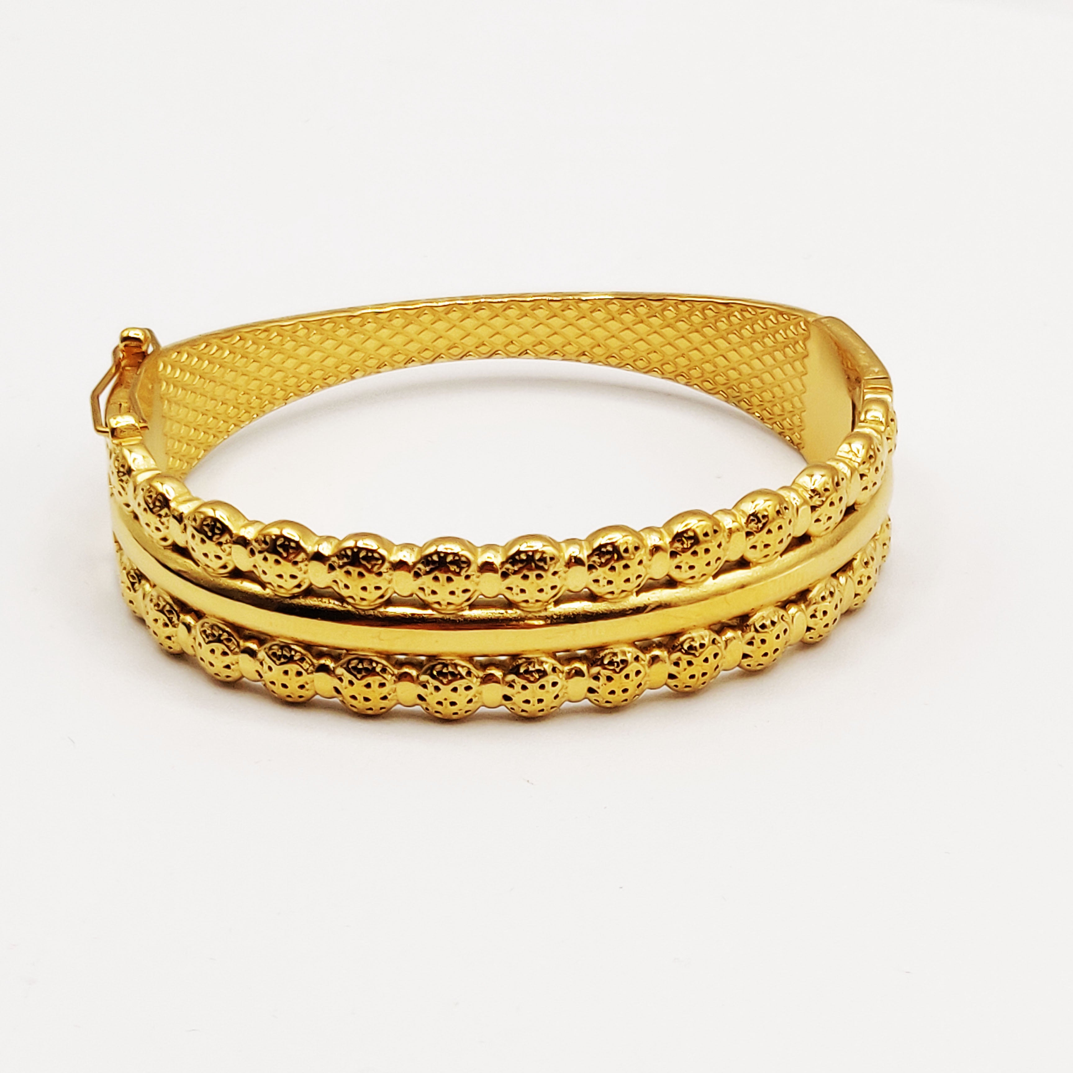 Bracelet Rigide Double Lignes Boules Orientales et Ligne Dorée Luxe