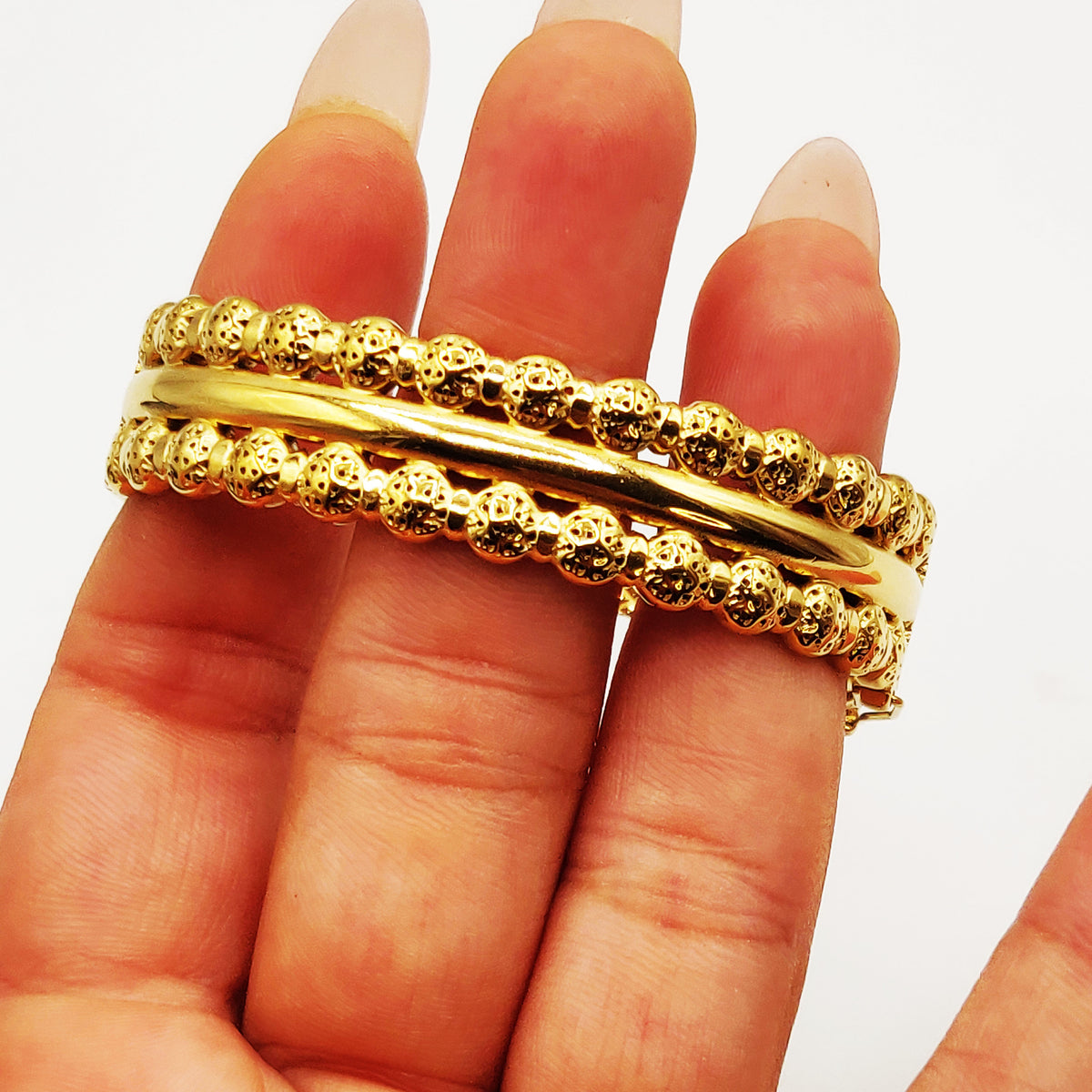 Bracelet Rigide Double Lignes Boules Orientales et Ligne Dorée Luxe