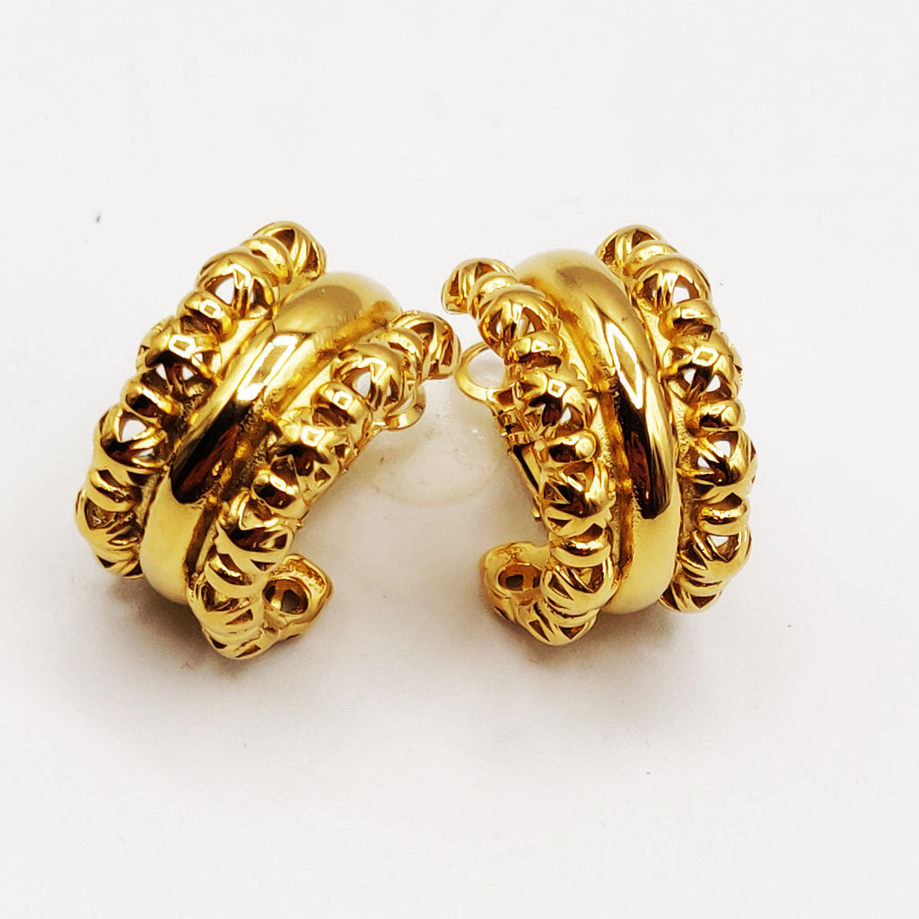 Boucles d'oreilles Double Lignes Boules Orientales et Ligne Dorée Luxe