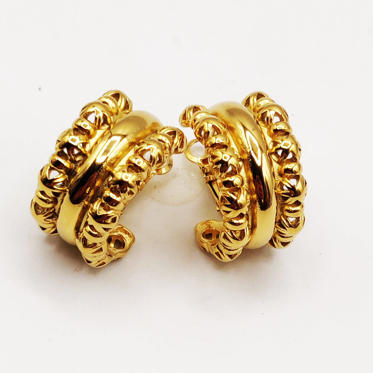 Boucles d'oreilles Double Lignes Boules Orientales et Ligne Dorée Luxe