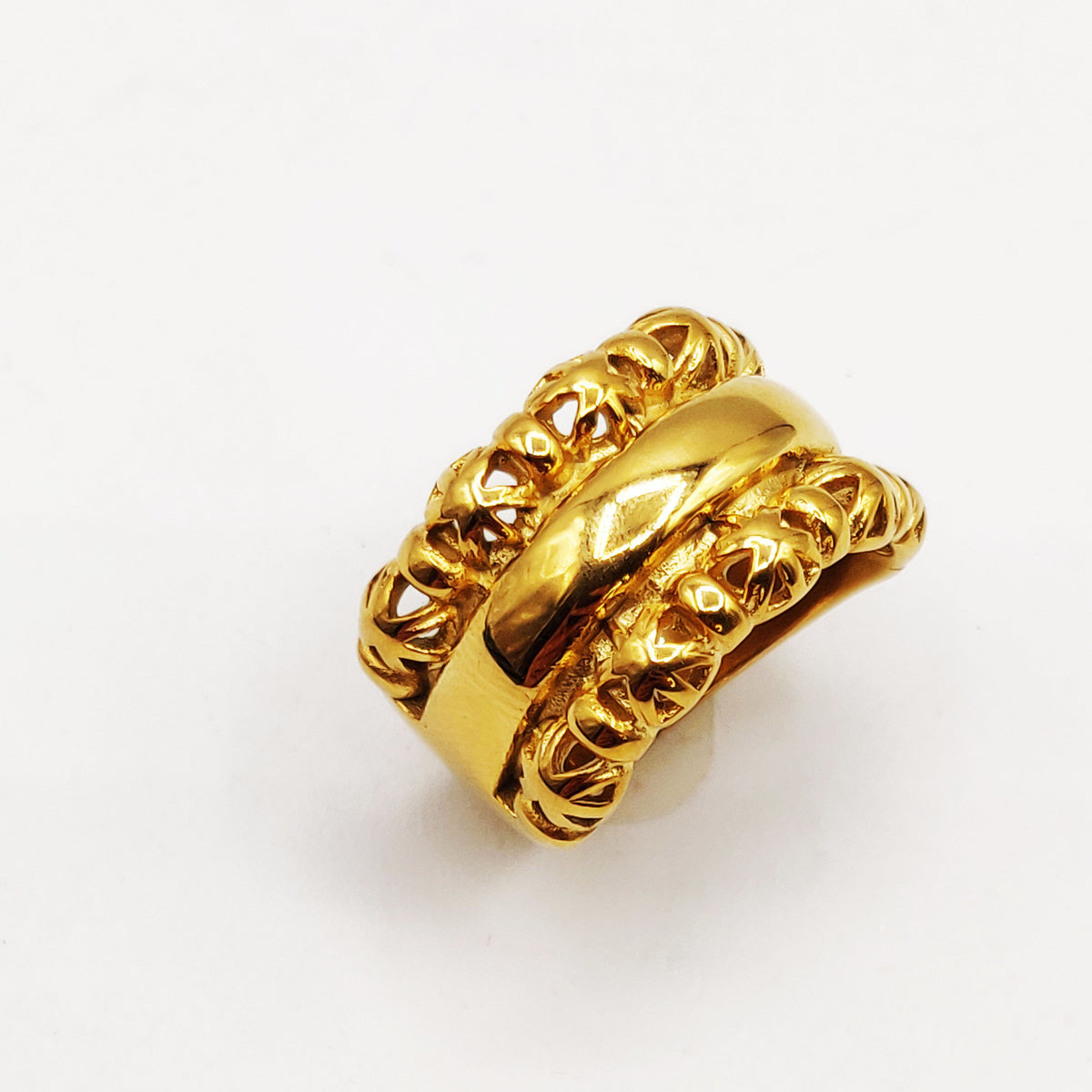 Bague Double Lignes Boules Orientales et Ligne Dorée Luxe