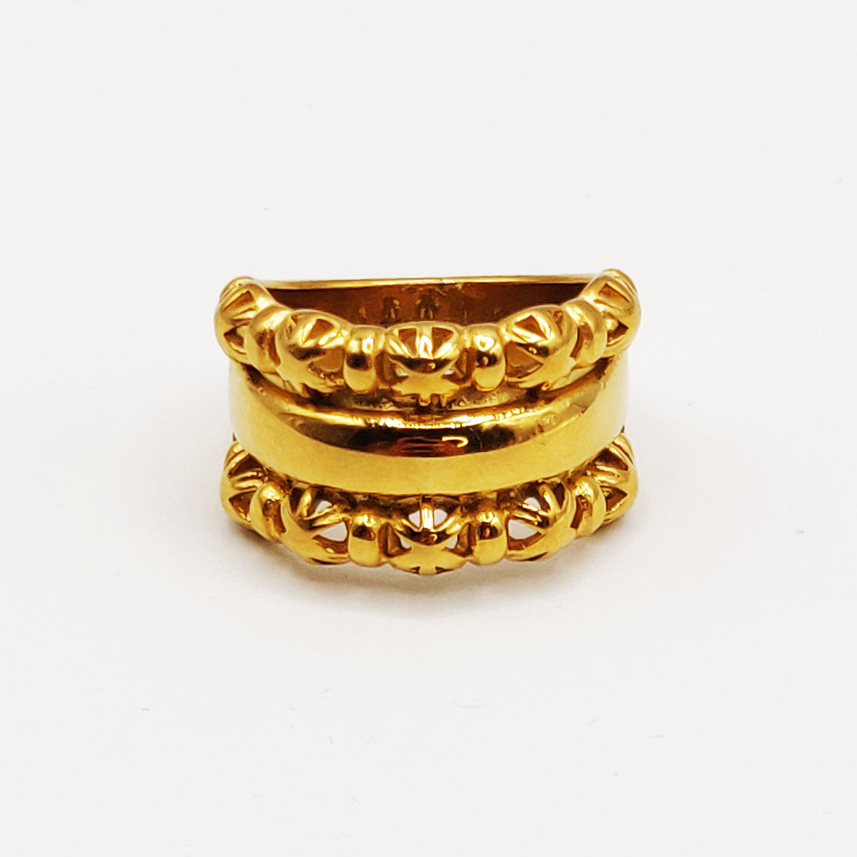 Bague Double Lignes Boules Orientales et Ligne Dorée Luxe