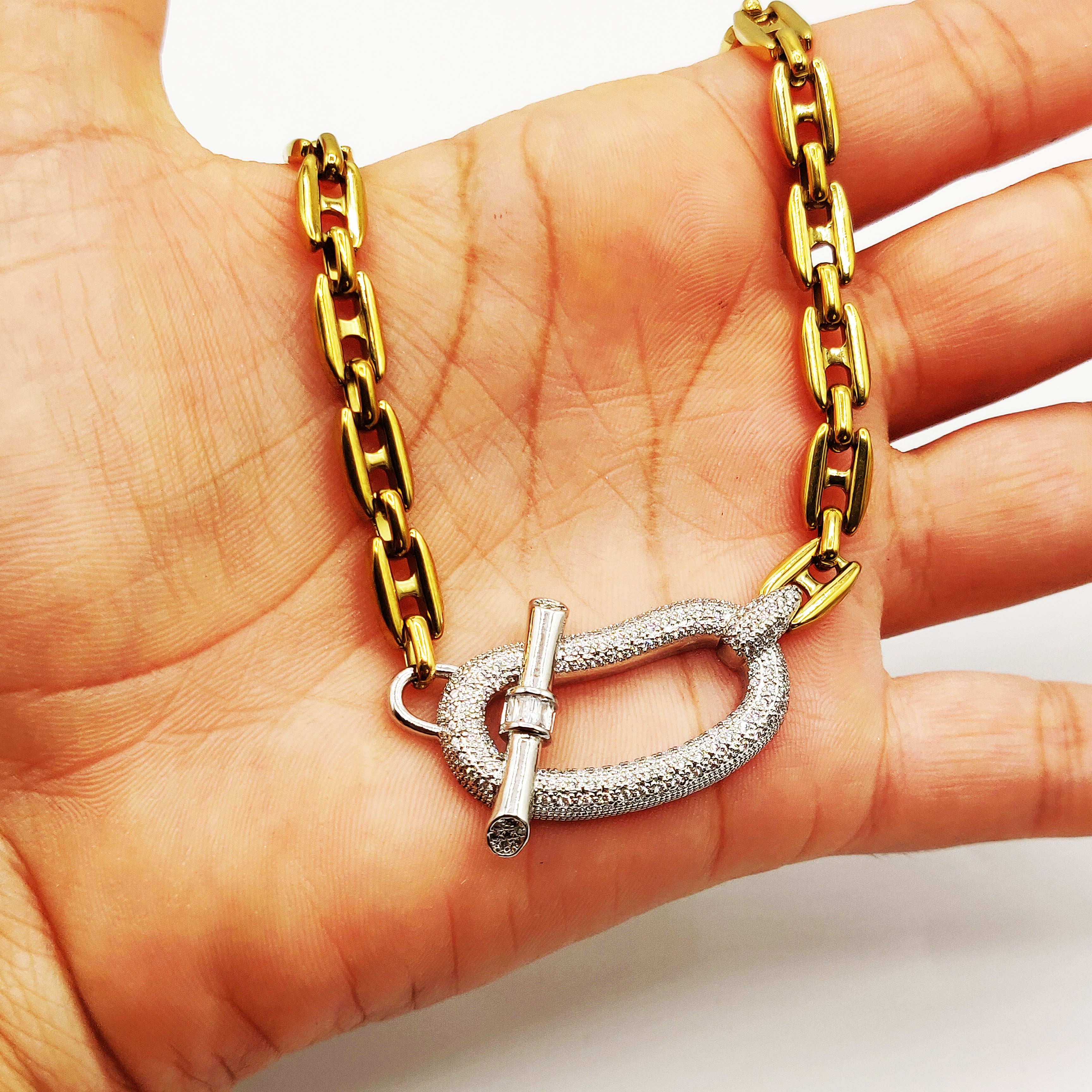 Collier Maille Marine Pendentif T-bar Argenté Luxe