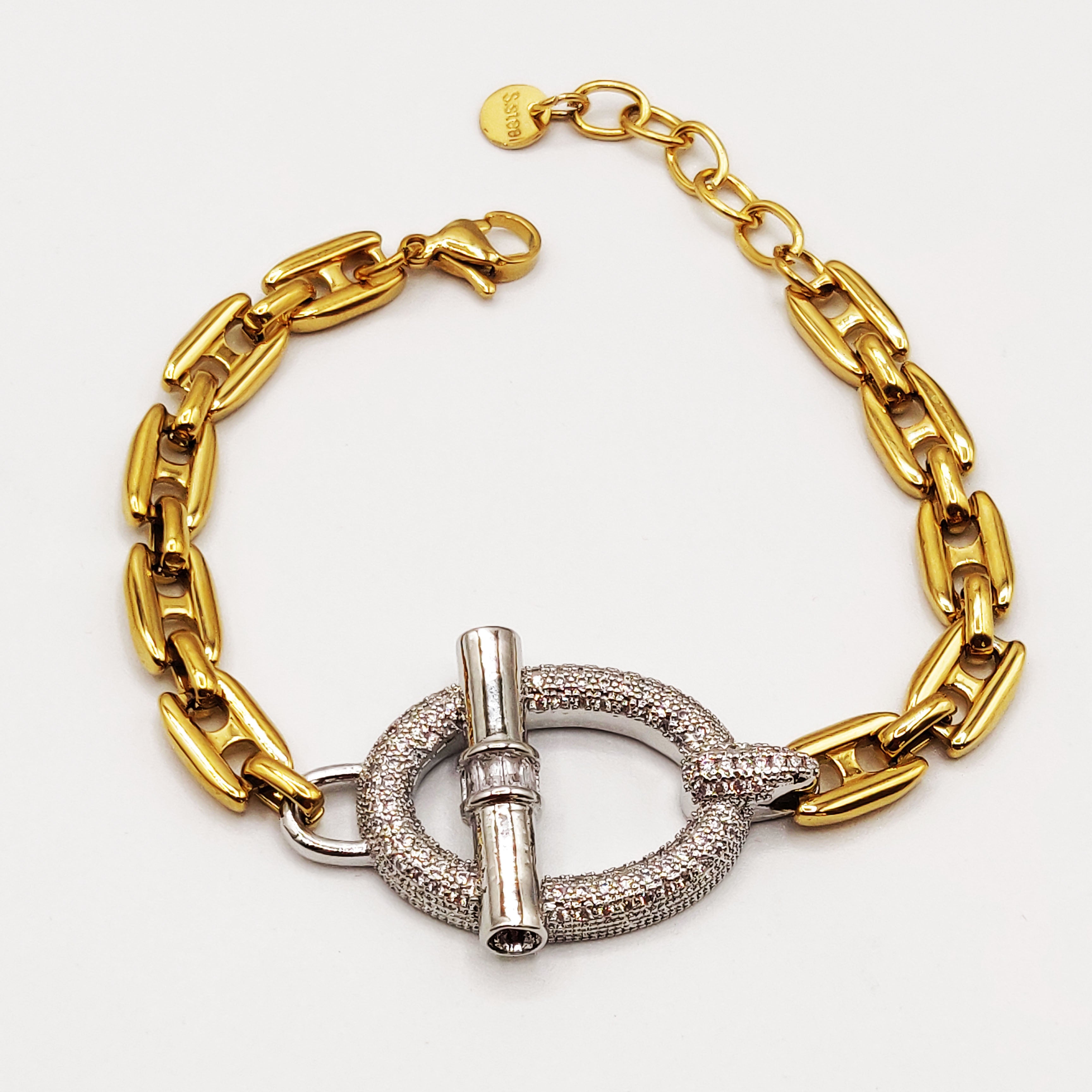 Bracelet Maille Marine Pendentif T-bar Argenté Luxe