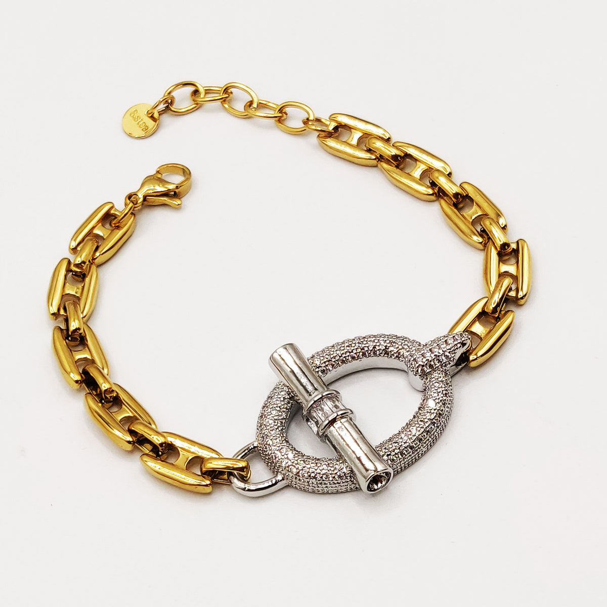 Bracelet Maille Marine Pendentif T-bar Argenté Luxe