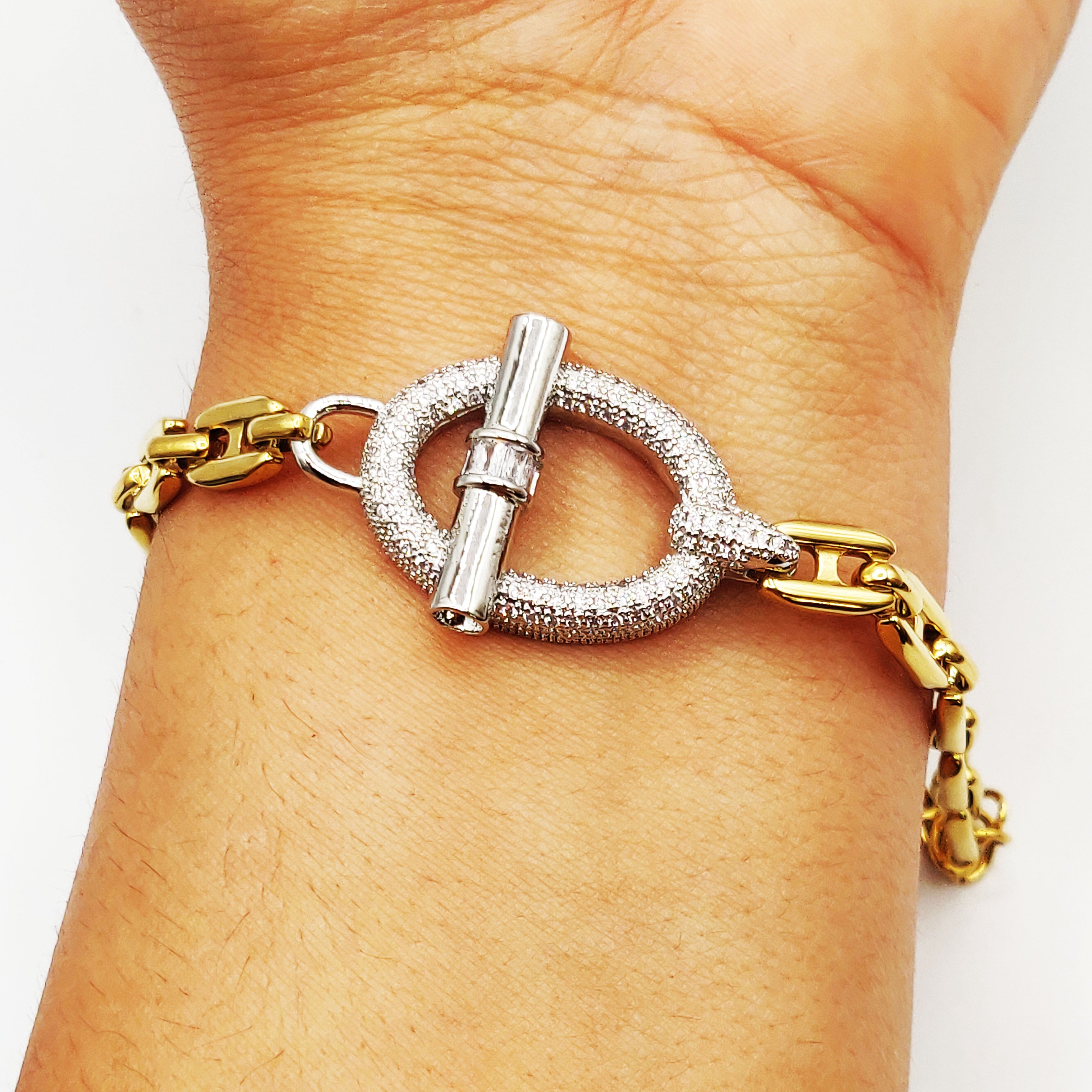 Bracelet Maille Marine Pendentif T-bar Argenté Luxe