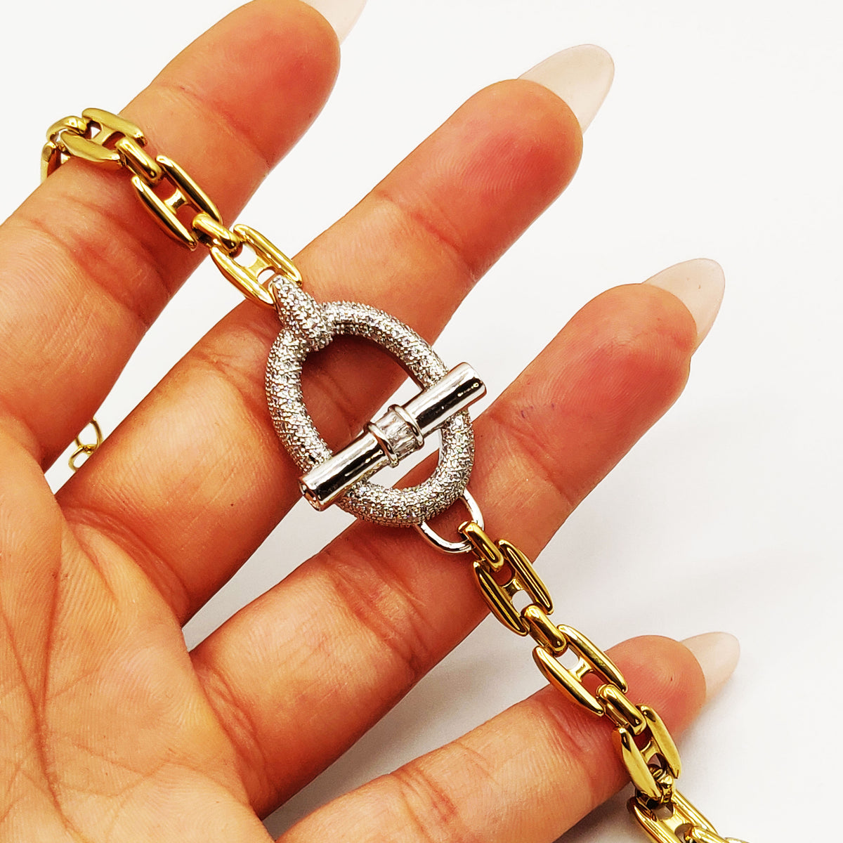 Bracelet Maille Marine Pendentif T-bar Argenté Luxe
